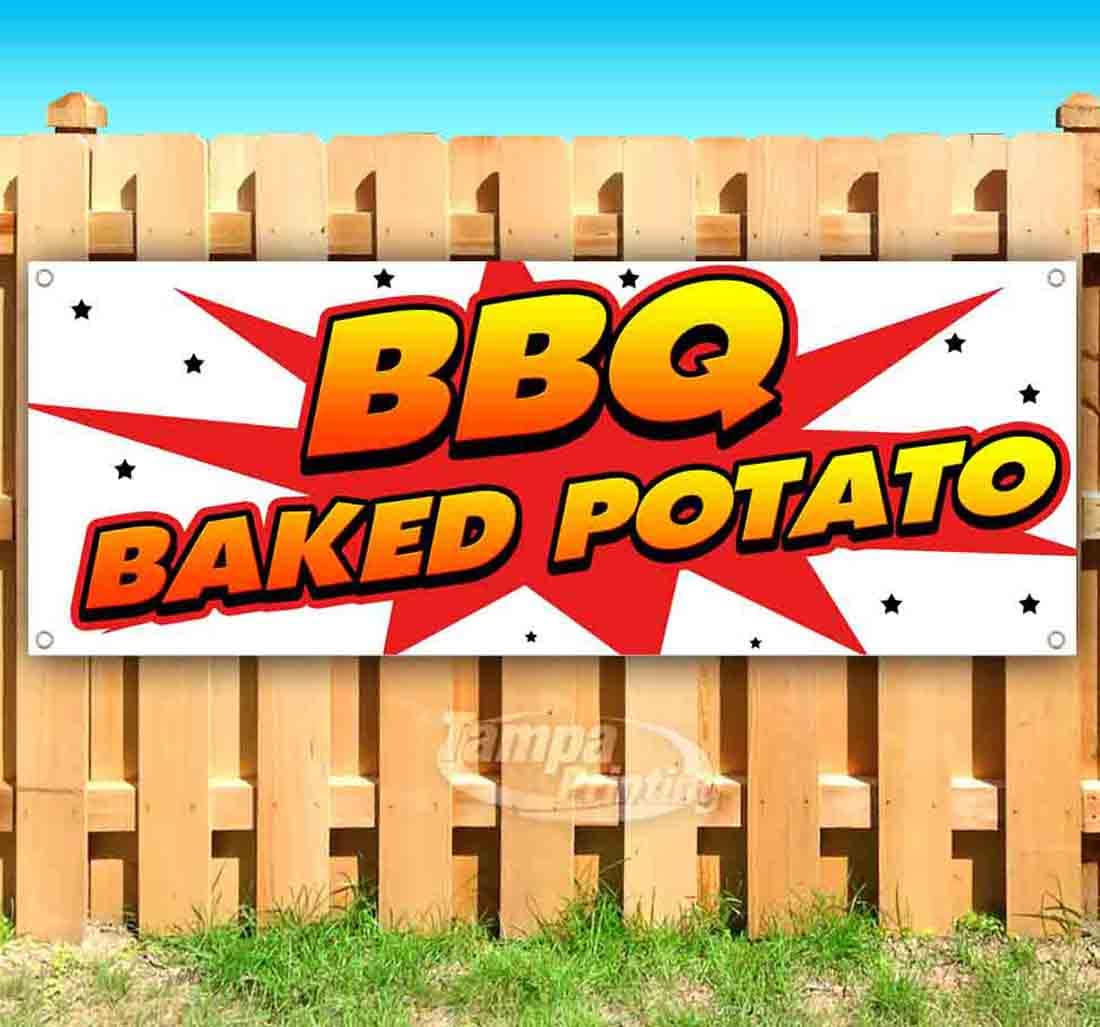 13 oz Heavy-Duty Vinyl BBQ Baked Potato Banner - Single-Sided with Metal Grommets | Durable Non-Fabric Sign for Outdoor Events, Tailgating & Restaurant Decor