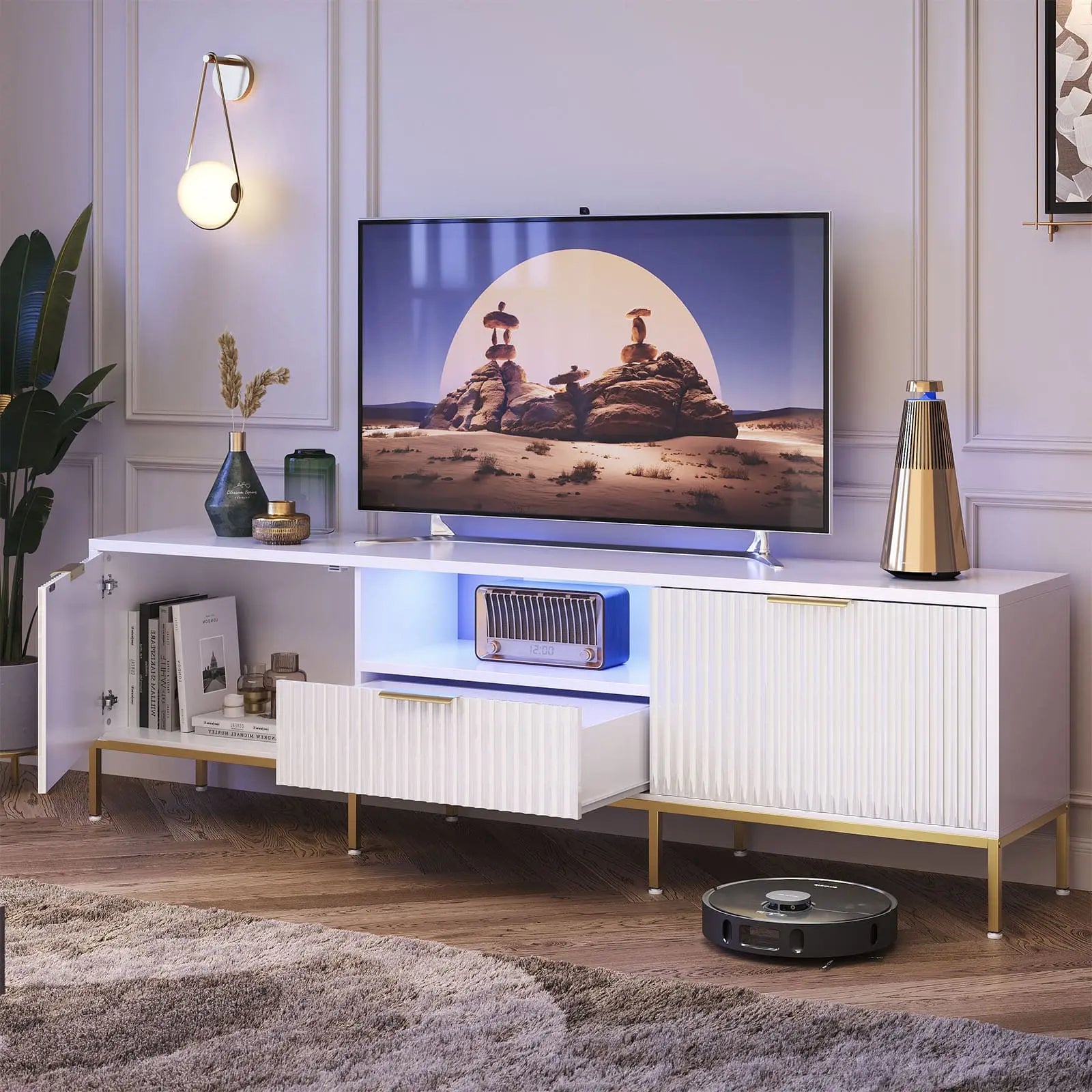Bestier 70 Inch Modern TV Stand with Fluted Design for 80 Inch Flat Screen TVs - Perfect for Living Room, Bedroom & Home Theater Entertainment Centers