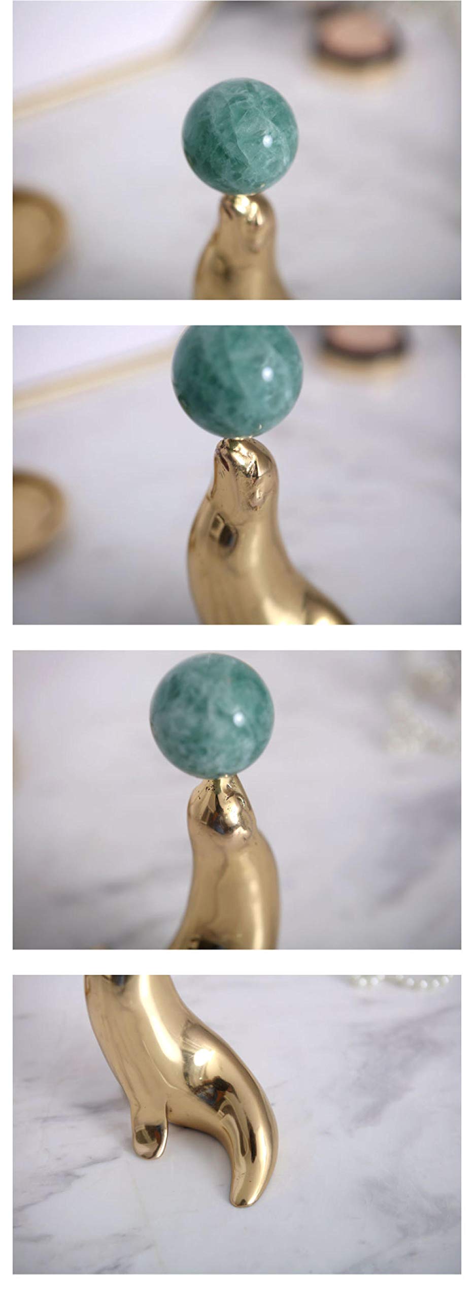 Gold & Copper Sea Lion Playing with Green Jade Ball Sculpture - Elegant Home Decor, Marine Life Collectible, Unique Wedding Gift for Couples | Perfect for Living Room, Office, or Beach-Themed Party Decorations