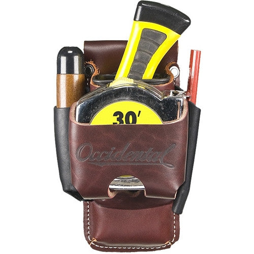 4-in-1 Leather Multi-Tool Holder with Tape Clip - Compact Belt Accessory for Construction, DIY & Outdoor Work (Model 5523)