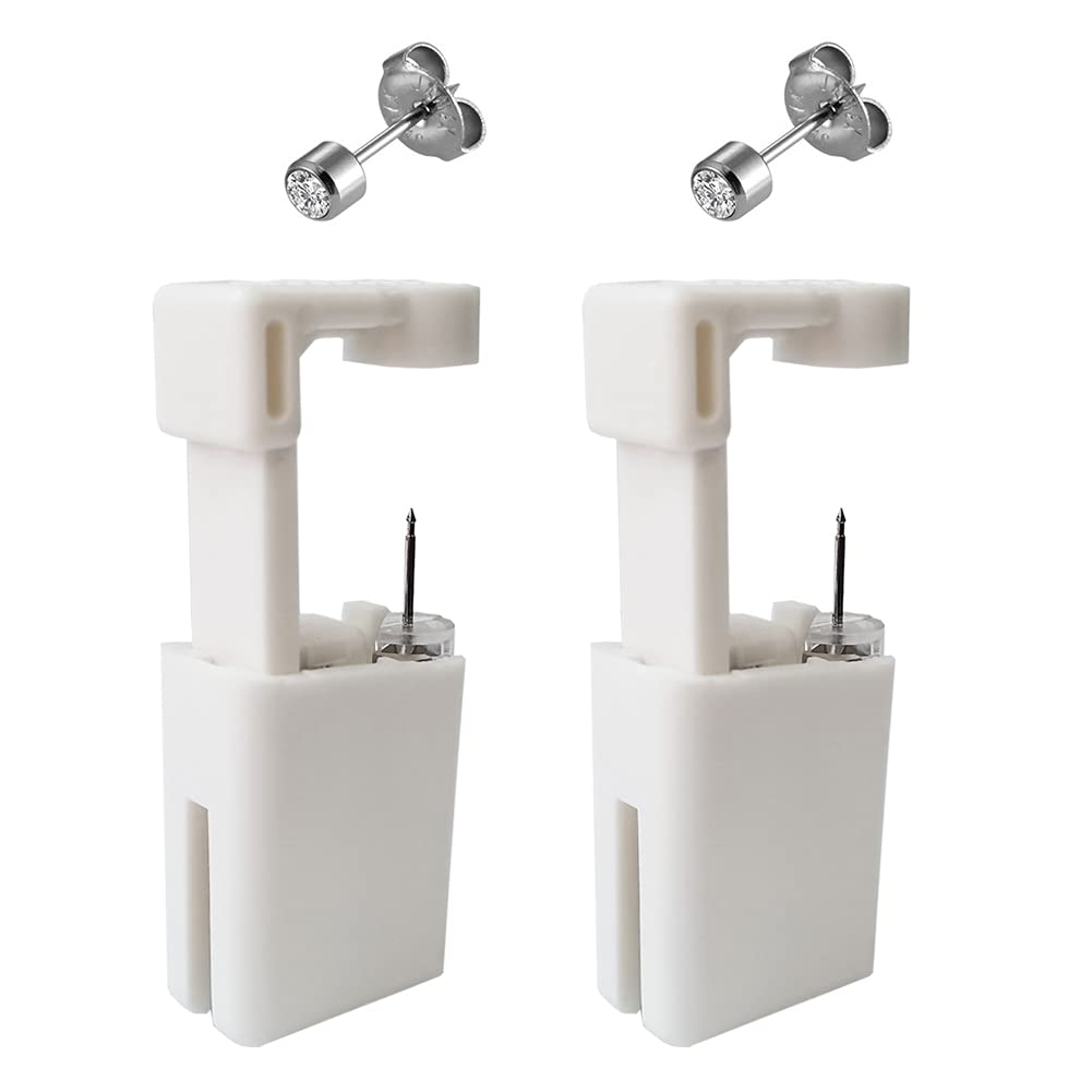 2 Pack Disposable Self Ear Piercing Gun Kit - Safe & Easy Ear Piercing Tool with Stainless Steel Studs for Adults & Teens - Perfect for Home Use, Gifts, and First-Time Piercings