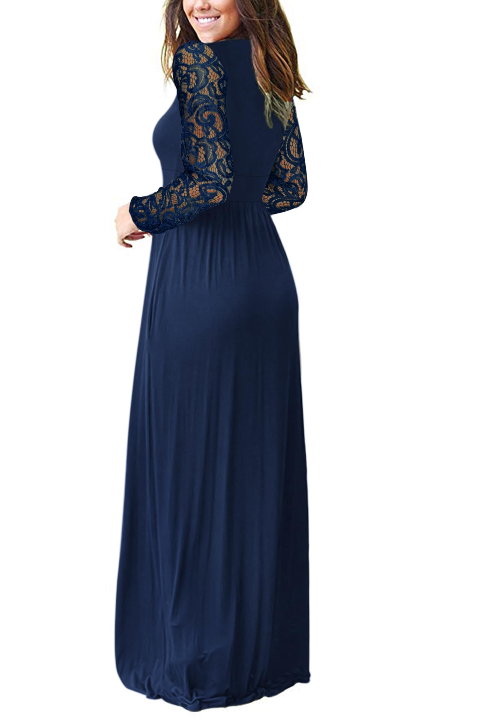 AUSELILY Women's Long Sleeve Maxi Dress 2025 Fall Fashion - Elegant Lace Sleeve V-Neck Wrap Waist Dress with Pockets | Perfect for Weddings, Parties & Autumn Outfits