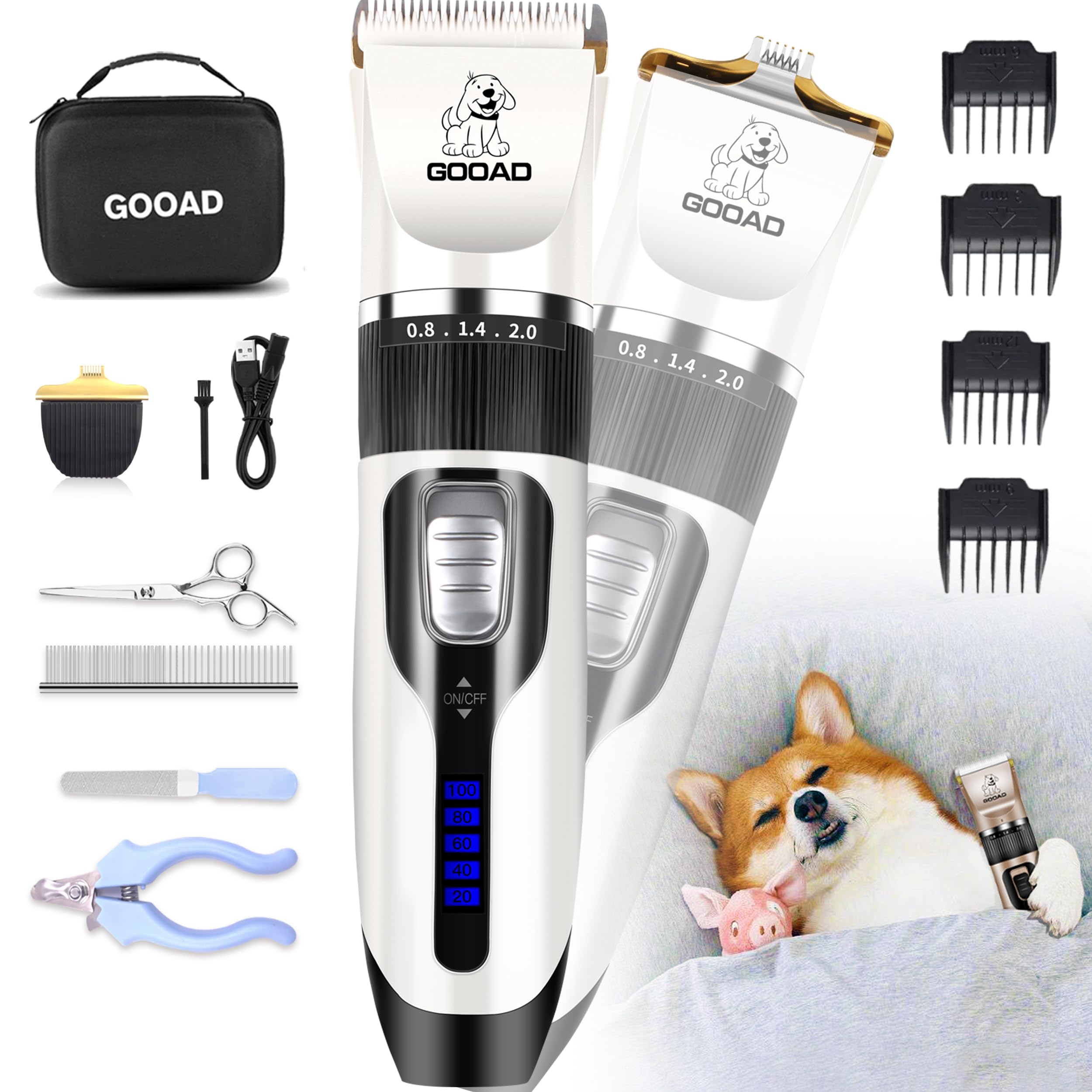 Professional Cordless Dog Clippers Grooming Kit - Low Noise Rechargeable Electric Pet Hair Trimmer for Thick Coats - Perfect for Small & Large Dogs & Cats - Ideal for Home Grooming & Paw Care