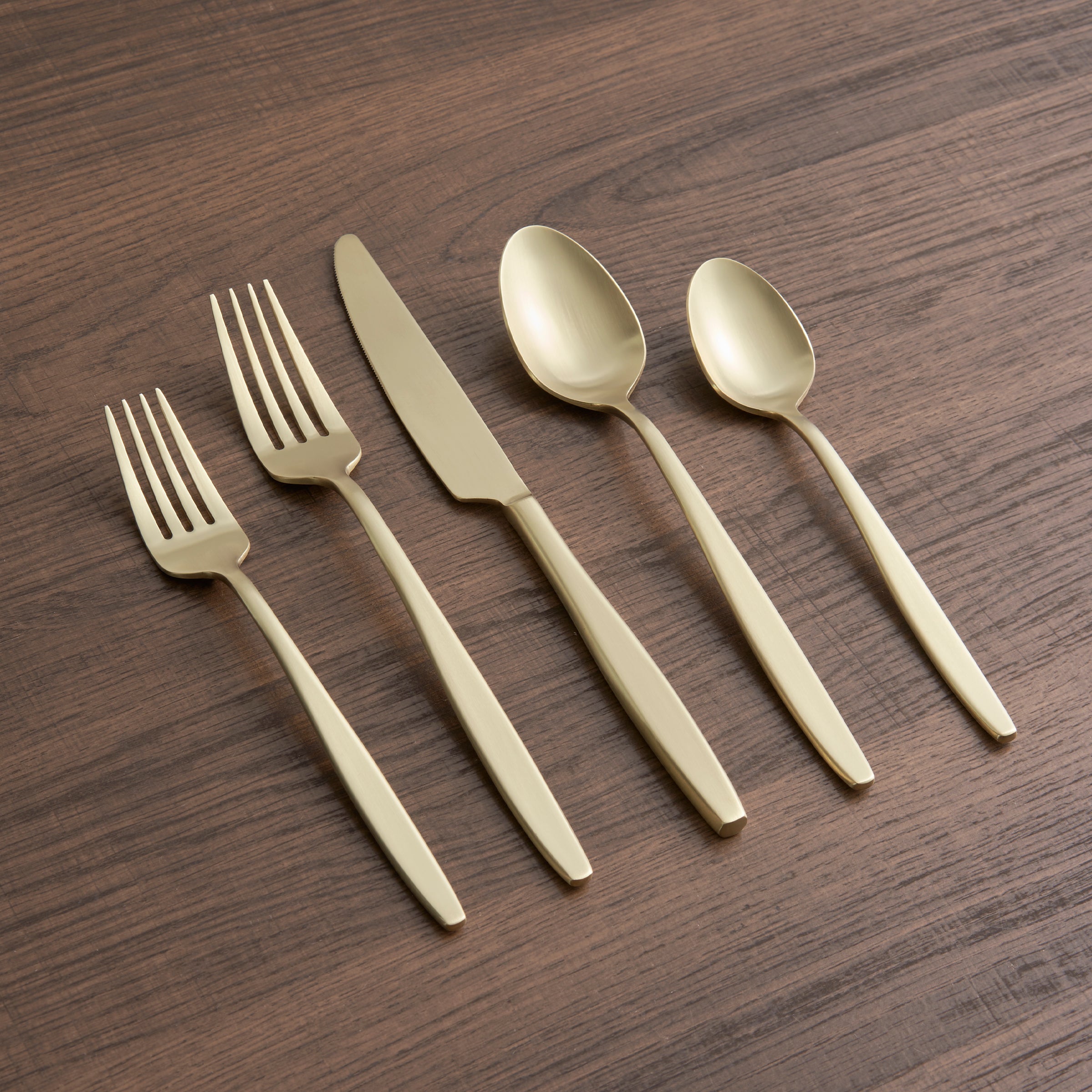 Nylah 20-Piece Flatware Set - Stainless Steel Champagne Satin Finish - Elegant Dining Utensils for Wedding, Anniversary & Formal Dinner Parties