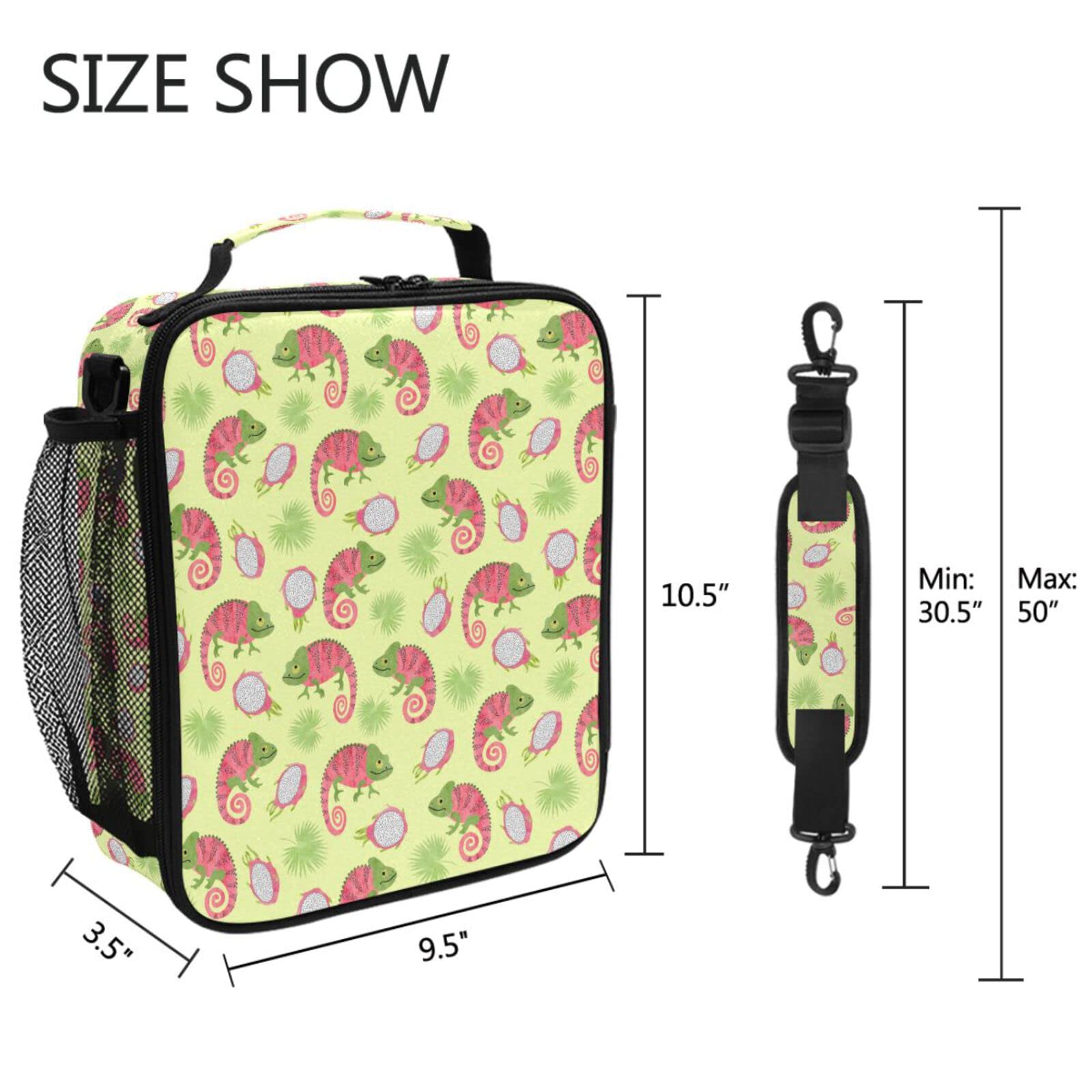 ZZXXB Insulated Lunch Box - Reusable Thermal Cooler Tote Bag for School, Work & Picnic | Chameleon Dragonfruit Design with Adjustable Shoulder Strap | Perfect for Students, Office & Outdoor Travel