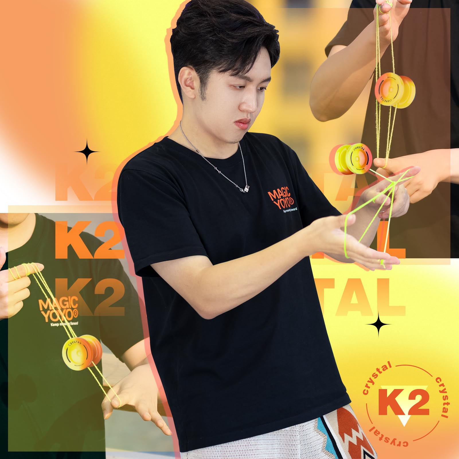 MagicYoYo K2 Professional Finger Spin Trick Yo-Yo for Kids & Adults - 2-in-1 Beginner to Advanced Yo-Yo with Durable Bearings + 12 Strings (Red/Yellow) - Perfect for Competitions, Practice & Skill Development