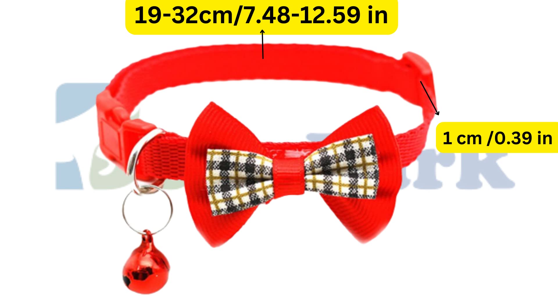 BohoBark Adjustable Cat & Dog Collar with Safety Buckle - Fashion Checkered Bow & Bell - Pack of 1 (Red) | Perfect for Small Pets, Daily Walks & Stylish Pet Accessories