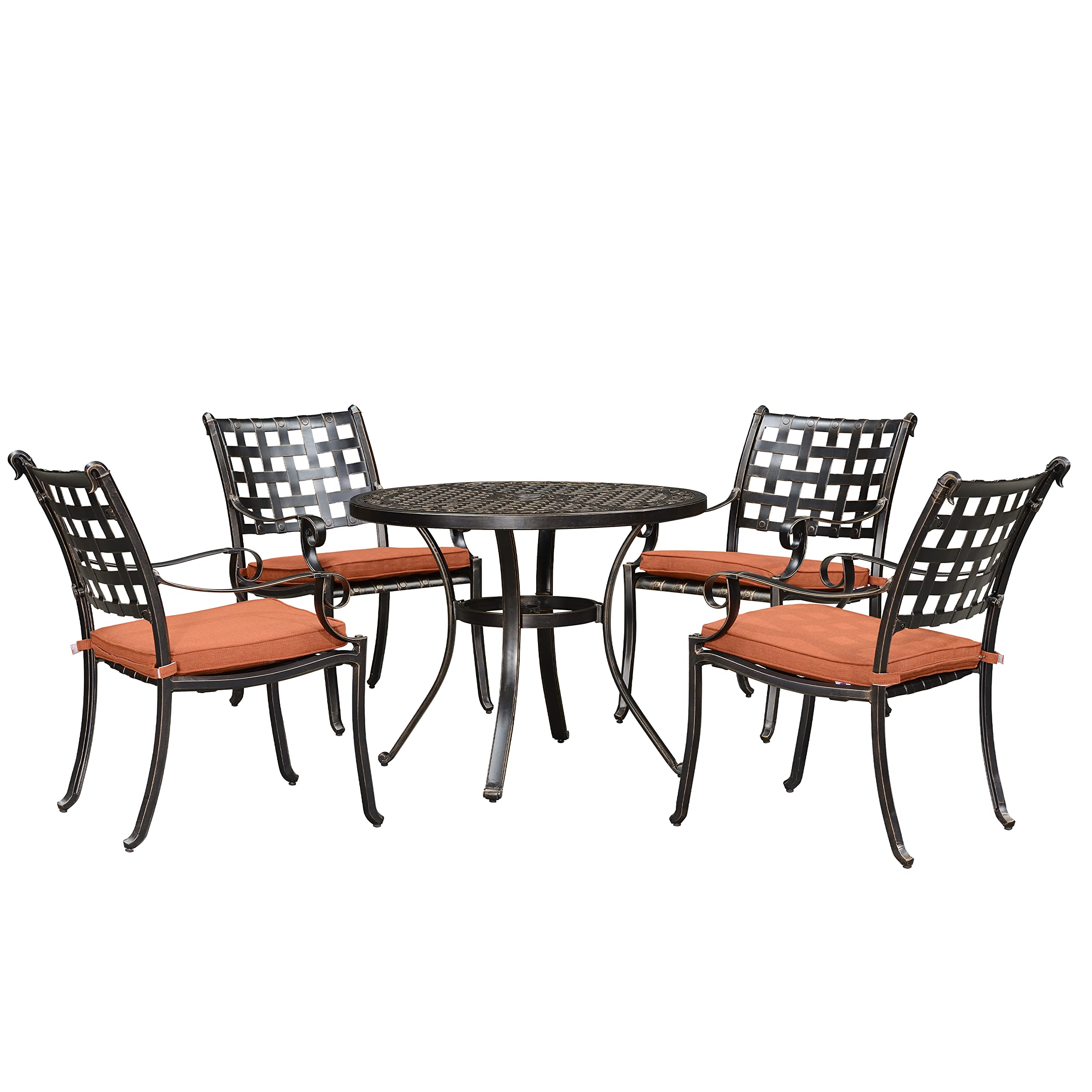 PURPLE LEAF 5-Piece Outdoor Dining Set - Cast Aluminum Patio Furniture with 4 Armchairs & 37