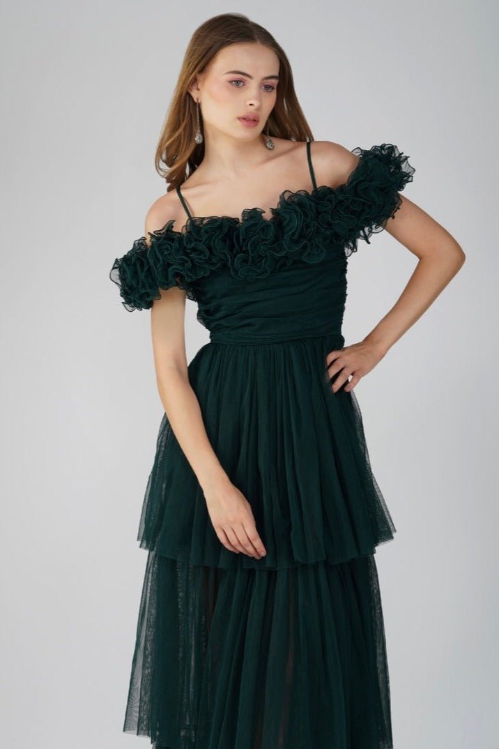 Emerald Green Sandy Tulle Maxi Dress for Women - Elegant Long Evening Gown for Weddings, Parties & Special Occasions