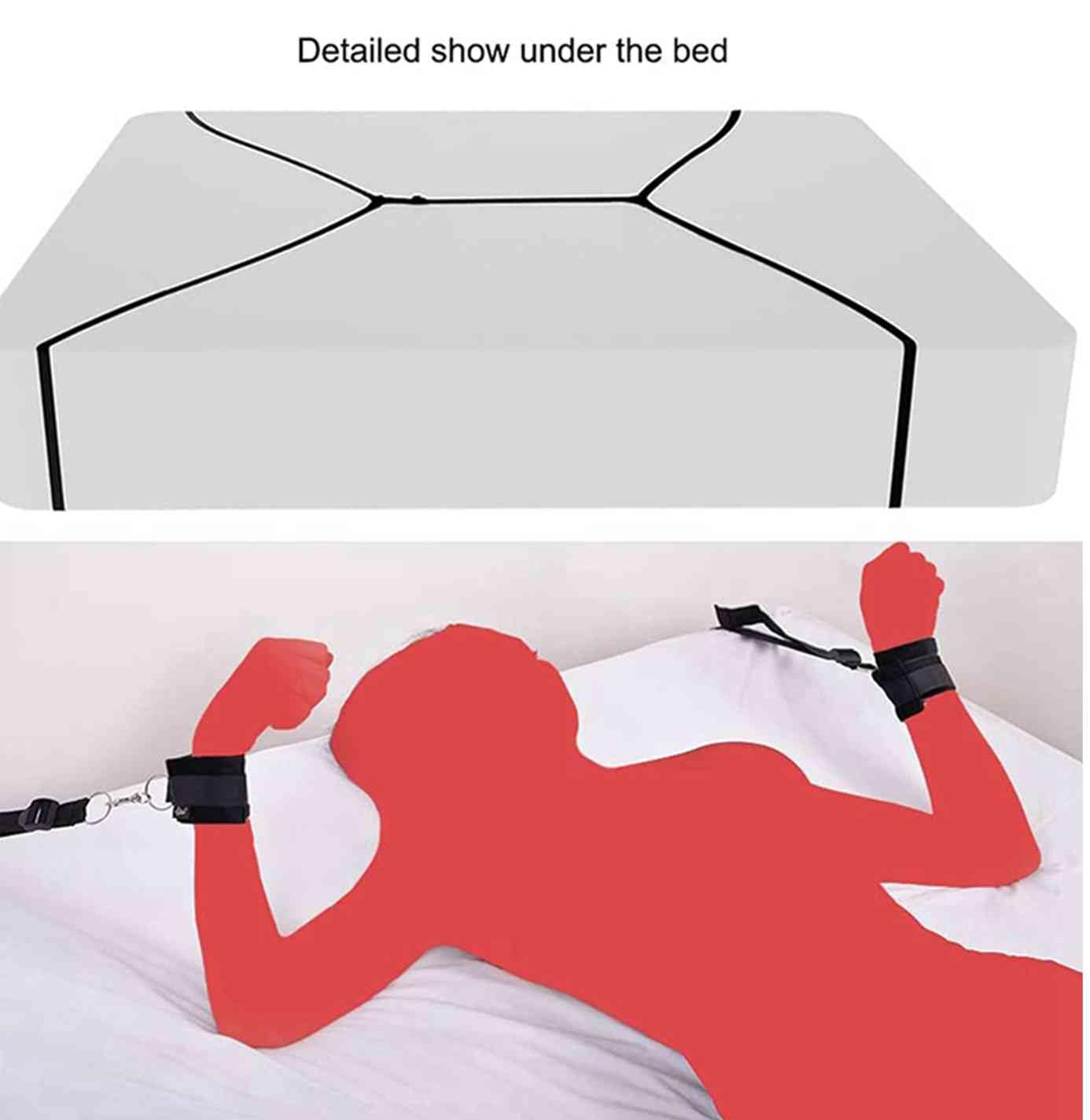 Premium Under Mattress Restraint Kit for King/Queen Beds - Bondage Straps, Spreader Bar, Blindfold & Handcuffs - Couples Adult Toys for Sensual Play & BDSM Exploration