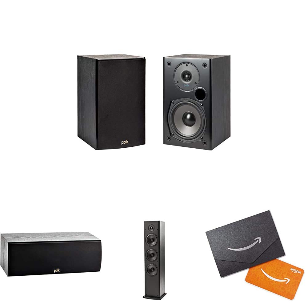 Polk Audio Hi-Res Bookshelf Speakers - Premium Home Theater System with Center Channel & Tower Speakers (Black) | Perfect for Movies, Music & Gaming | Includes $20 Amazon Gift Card