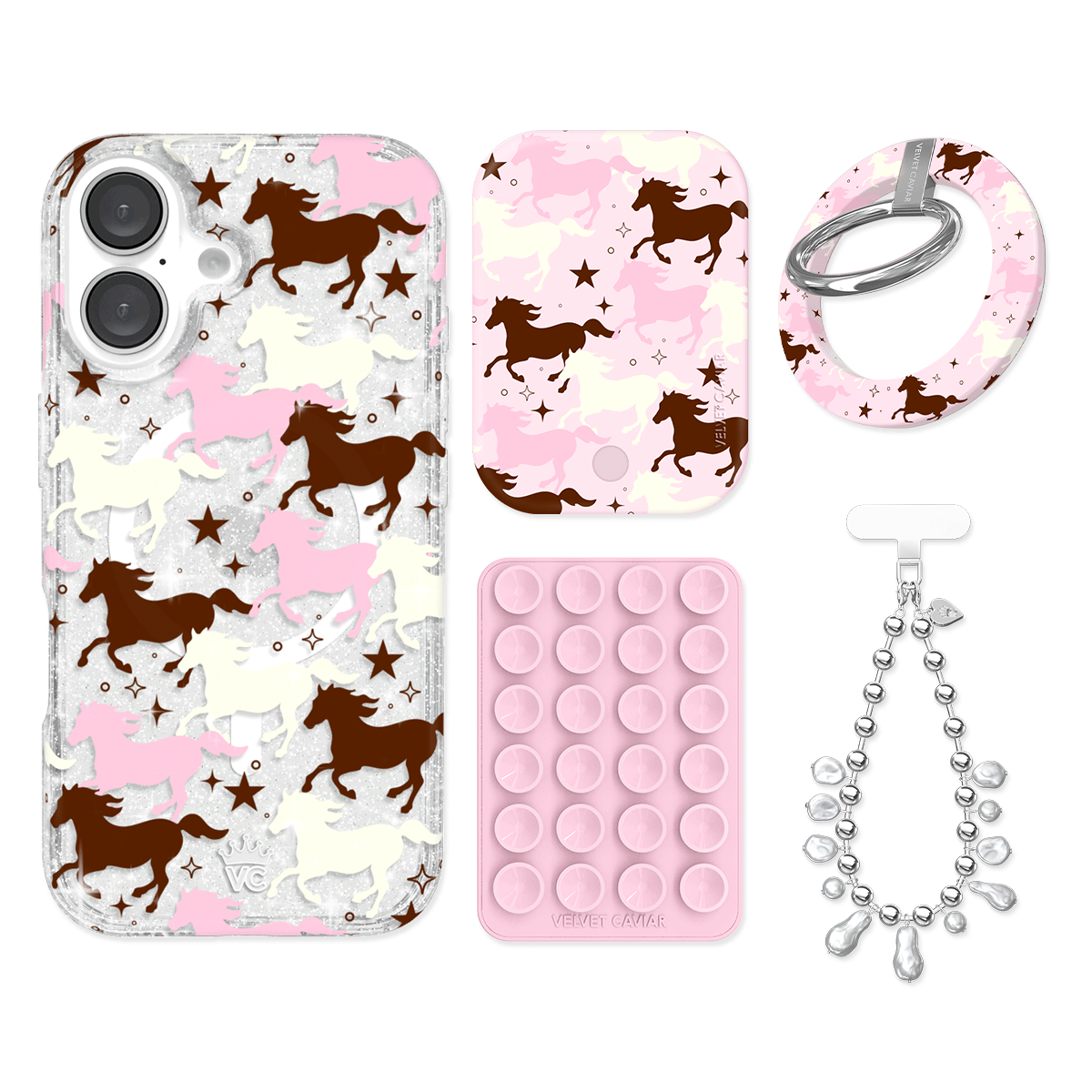 Pink Pony Glitter iPhone Case with Grip - Cute Sparkly Phone Cover for iPhone 13/14/15 Pro Max - Perfect for Girls, Teens, Women | Great for Everyday Use, Parties & Gifts