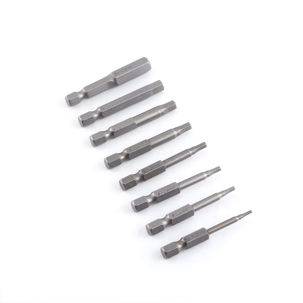 50mm 1/4 Inch Hex Shank Magnetic Hex Head Screwdriver Bits Set (8pcs) - H1.5 to H8 Sizes for Electric Drivers & Hand Tools - Perfect for DIY Projects, Furniture Assembly & Home Repairs