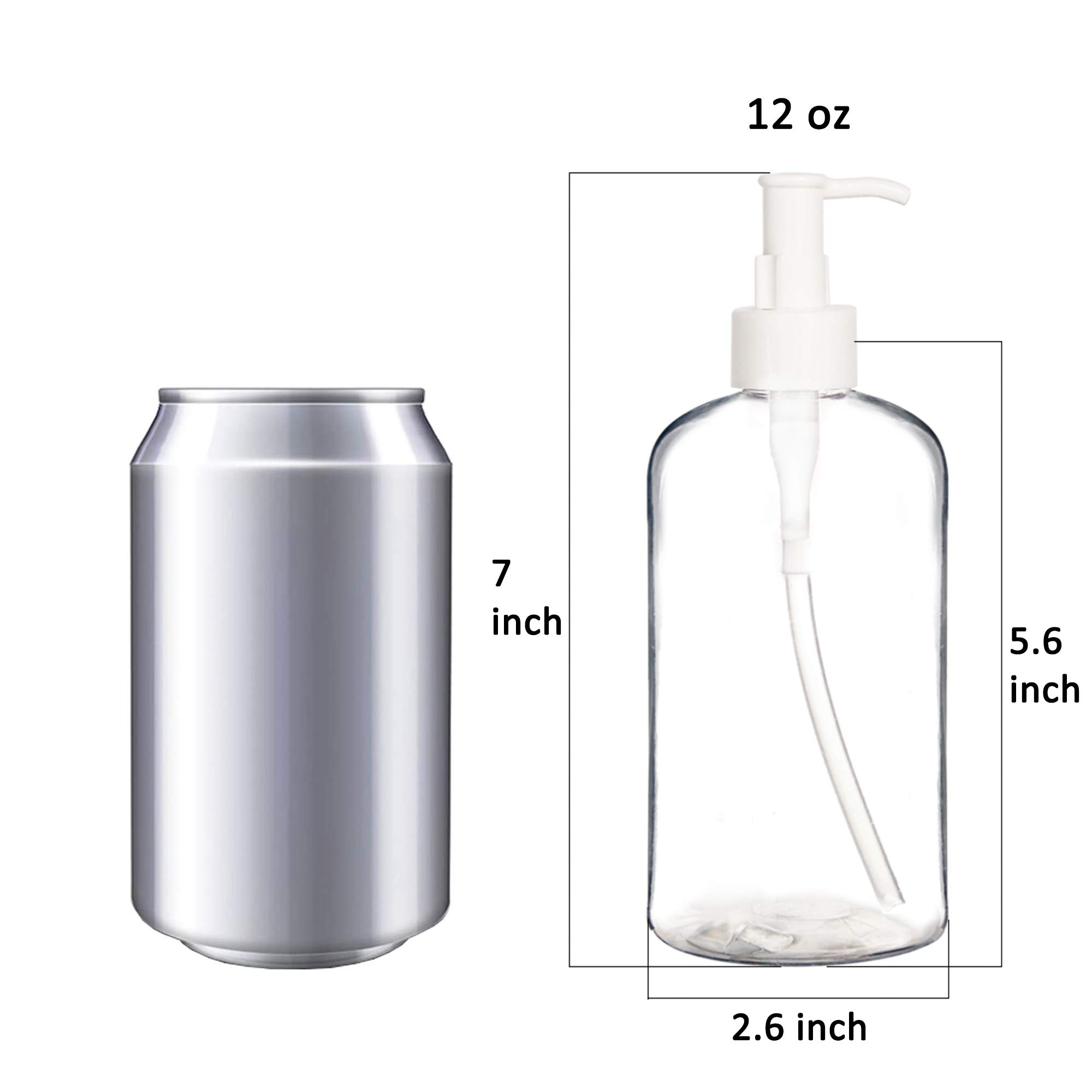 Youngever 6 Pack 12oz Clear Plastic Pump Bottles with Travel Lock - Refillable Cosmetic & Lotion Dispenser for Travel, Bathroom, Salon & Home Use