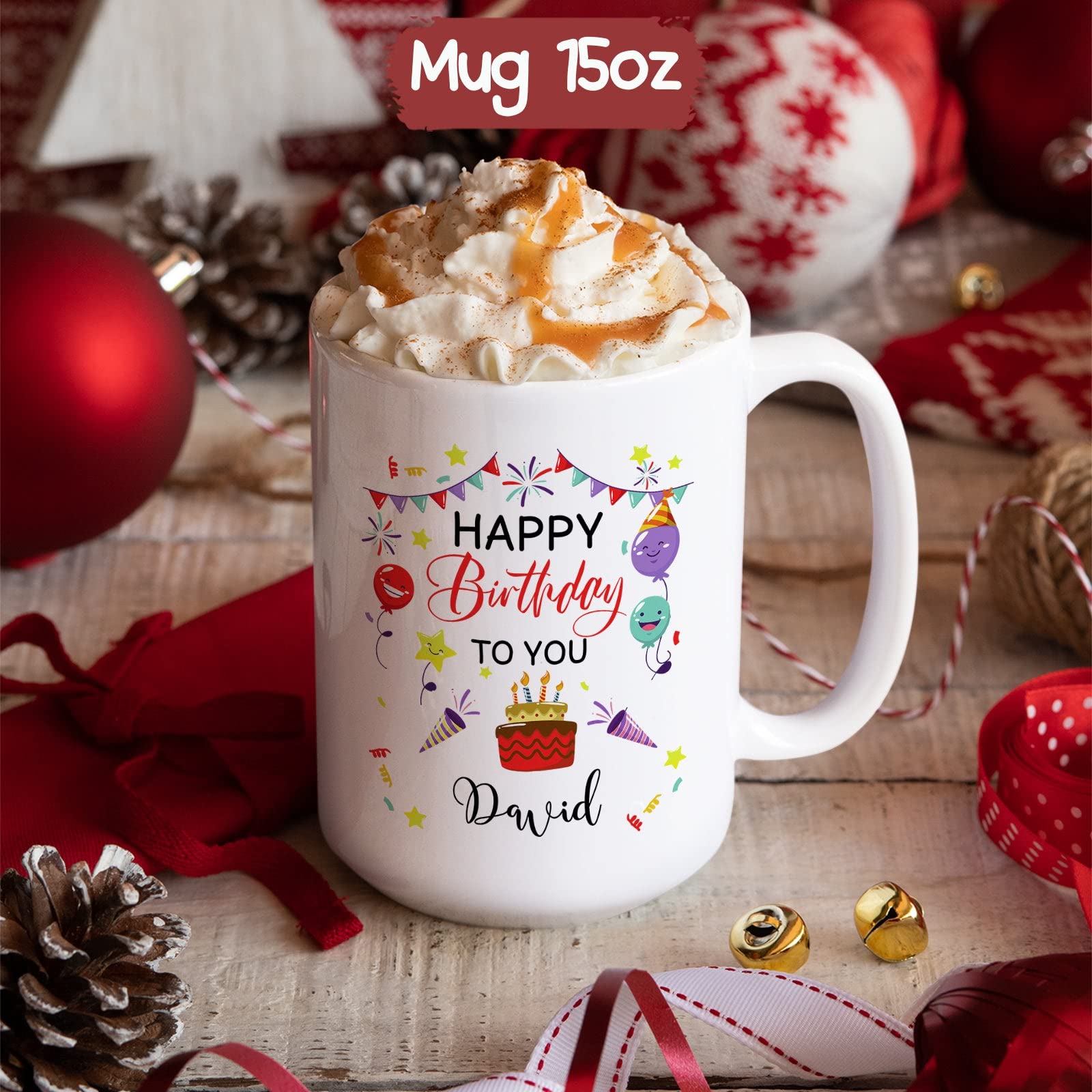 Personalized Happy Birthday Mug - Custom Name Coffee Cup for Men & Women - 11oz or 15oz White Ceramic Tea Mug - Ideal Gift for Birthday Parties, Office Celebrations & Anniversary Surprises