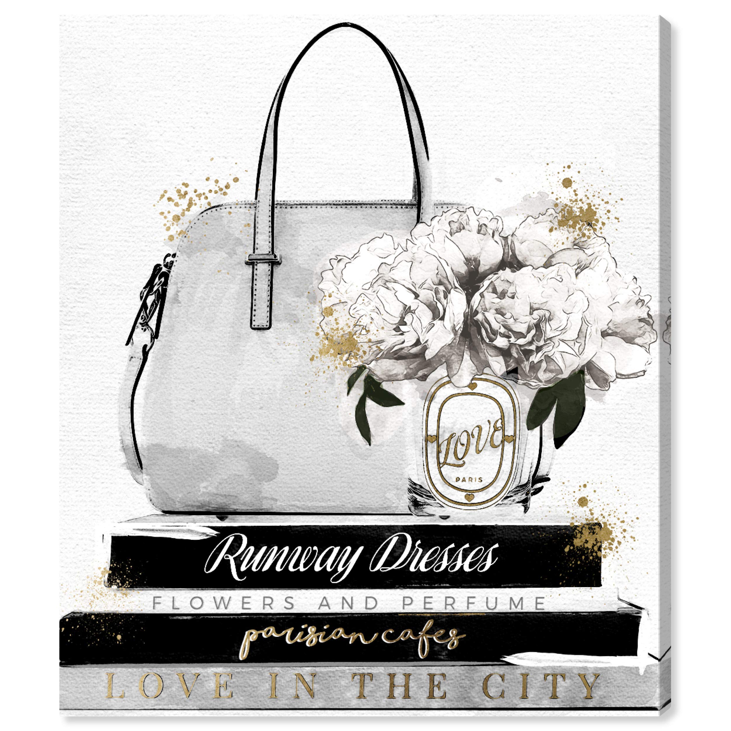 Oliver Gal Artist Co. 'My Purse and Books Classic' Fashion & Glam Wall Art Canvas Print - 20x24 Inches, White & Black Home Decor - Perfect for Living Room, Bedroom or Office Wall Decoration