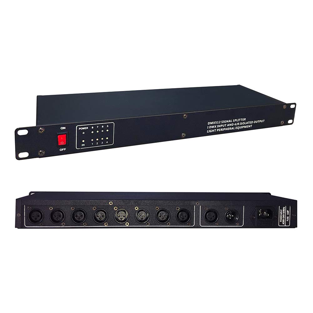 IMRELAX 8-Way DMX Splitter with 3-Pin XLR Input & Output - DMX-512 Signal Optical Distributor for Stage Lighting, DJ Equipment & Professional Light Control - Perfect for Concerts, Clubs, and Theater Productions