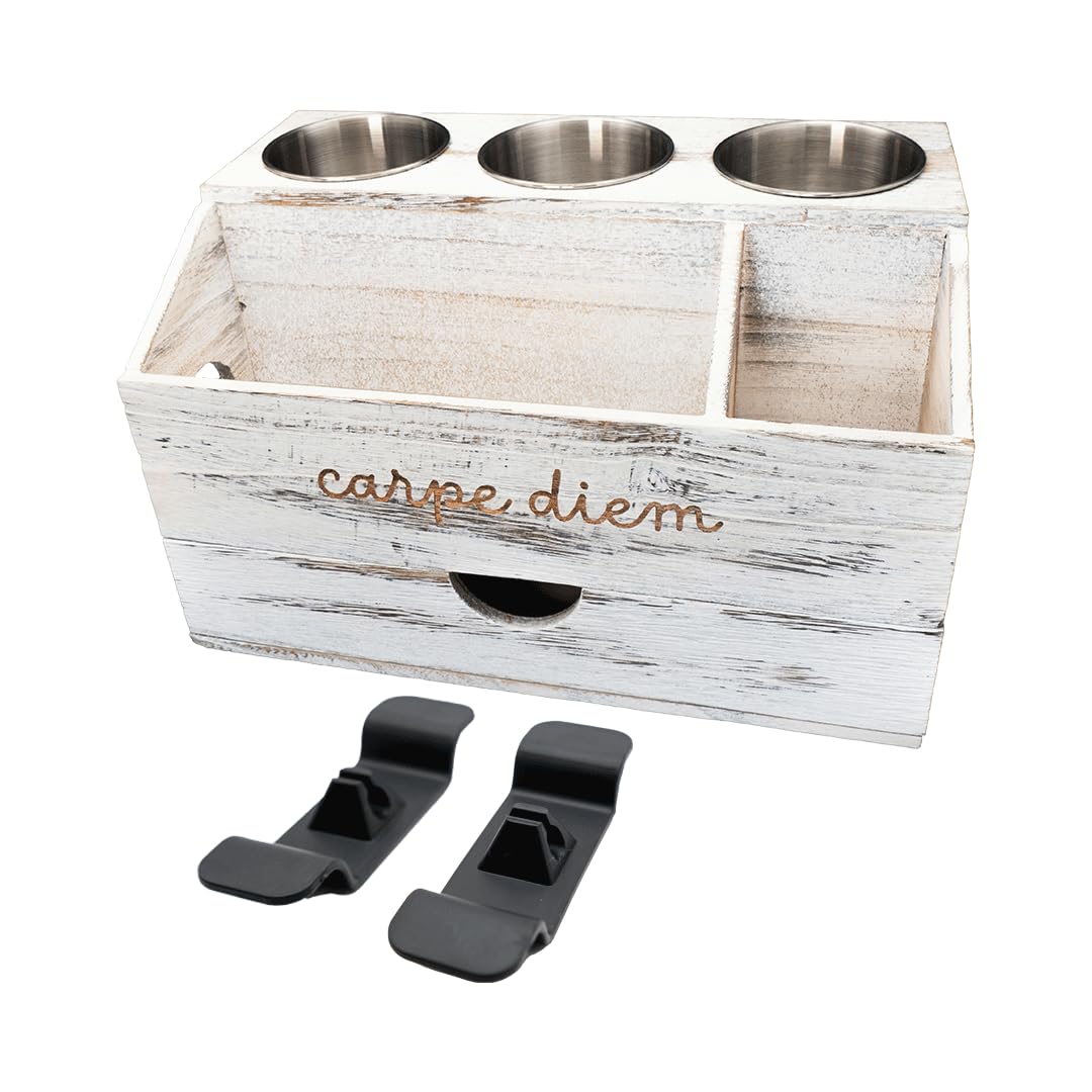 Farmhouse Style White Bathroom Hair Tool Organizer with Blow Dryer Holder - Rustic Vanity Storage for Hair Dryer, Brushes & Styling Tools | Perfect for Bathroom Countertop Organization & Farmhouse Decor