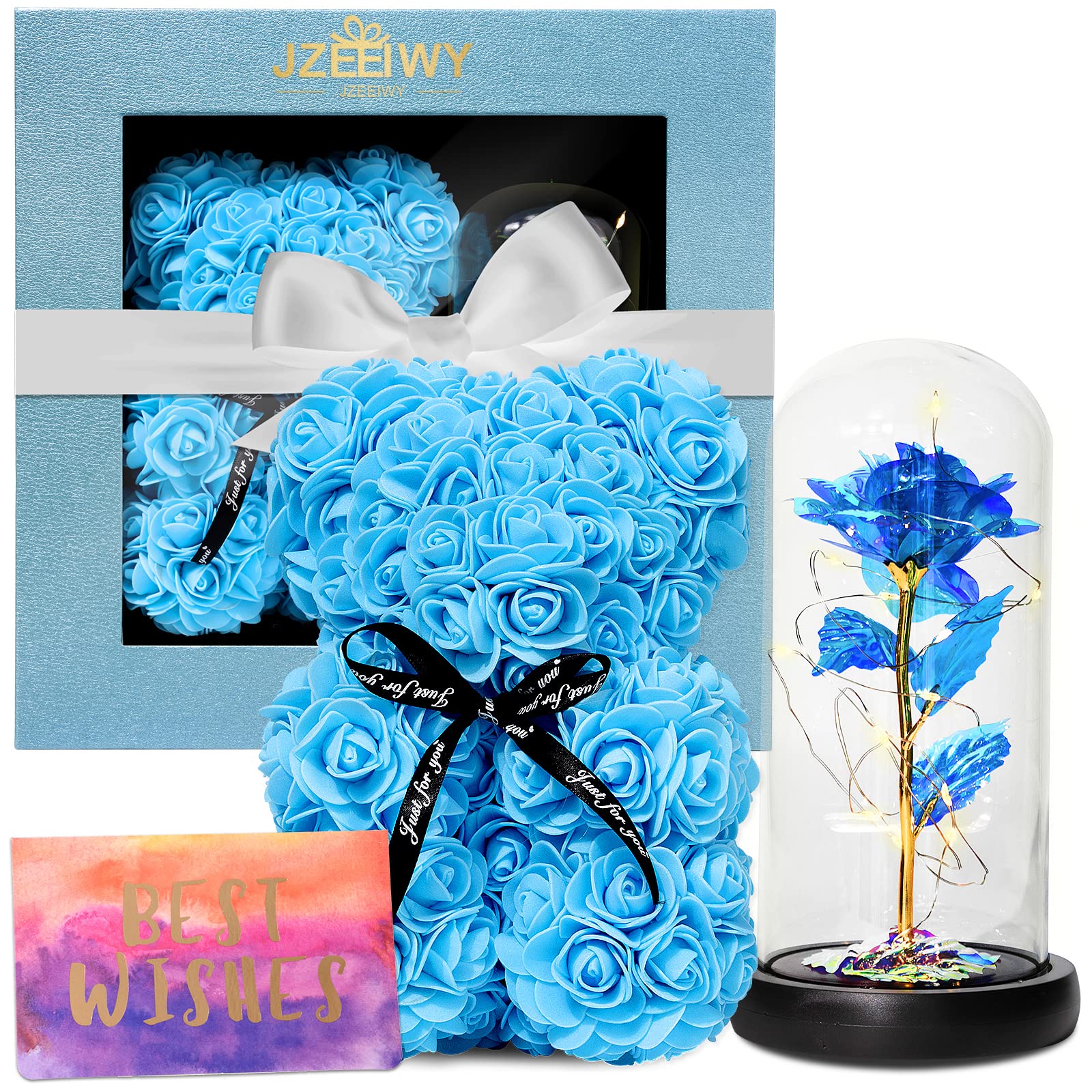 LED Rose Bear in Glass Dome - Romantic Birthday Gift for Wife, Girlfriend, Mom, Daughter | Anniversary, Valentine's Day, Mother's Day Present | Perfect for Bedroom Decor, Wedding Proposal, and Special Occasions