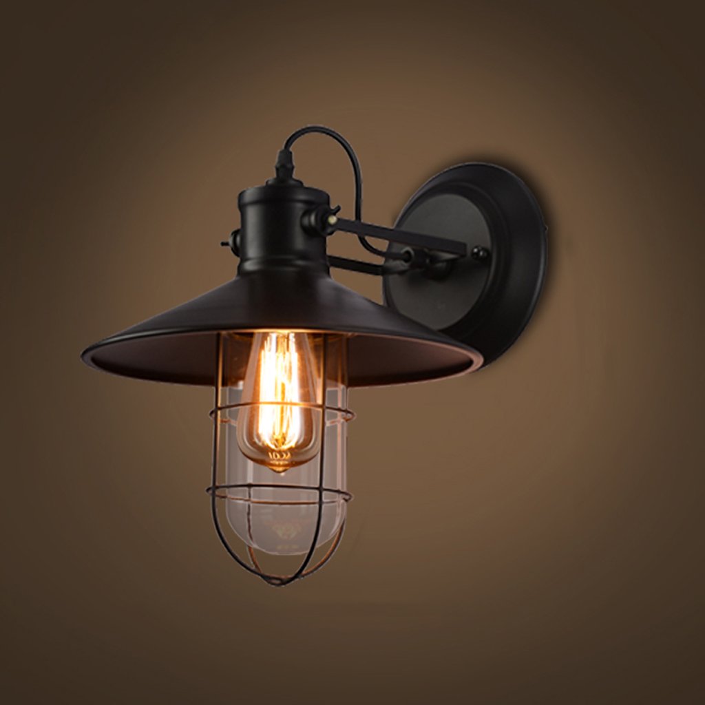 Vintage Industrial Wall Sconce - Single Arm Iron Wall Lamp with Glass Shade for Bedroom, Living Room, Staircase & Outdoor Use - Waterproof Retro Style Lighting Fixture (Perfect for Bedside, Hallway & Patio Decor)