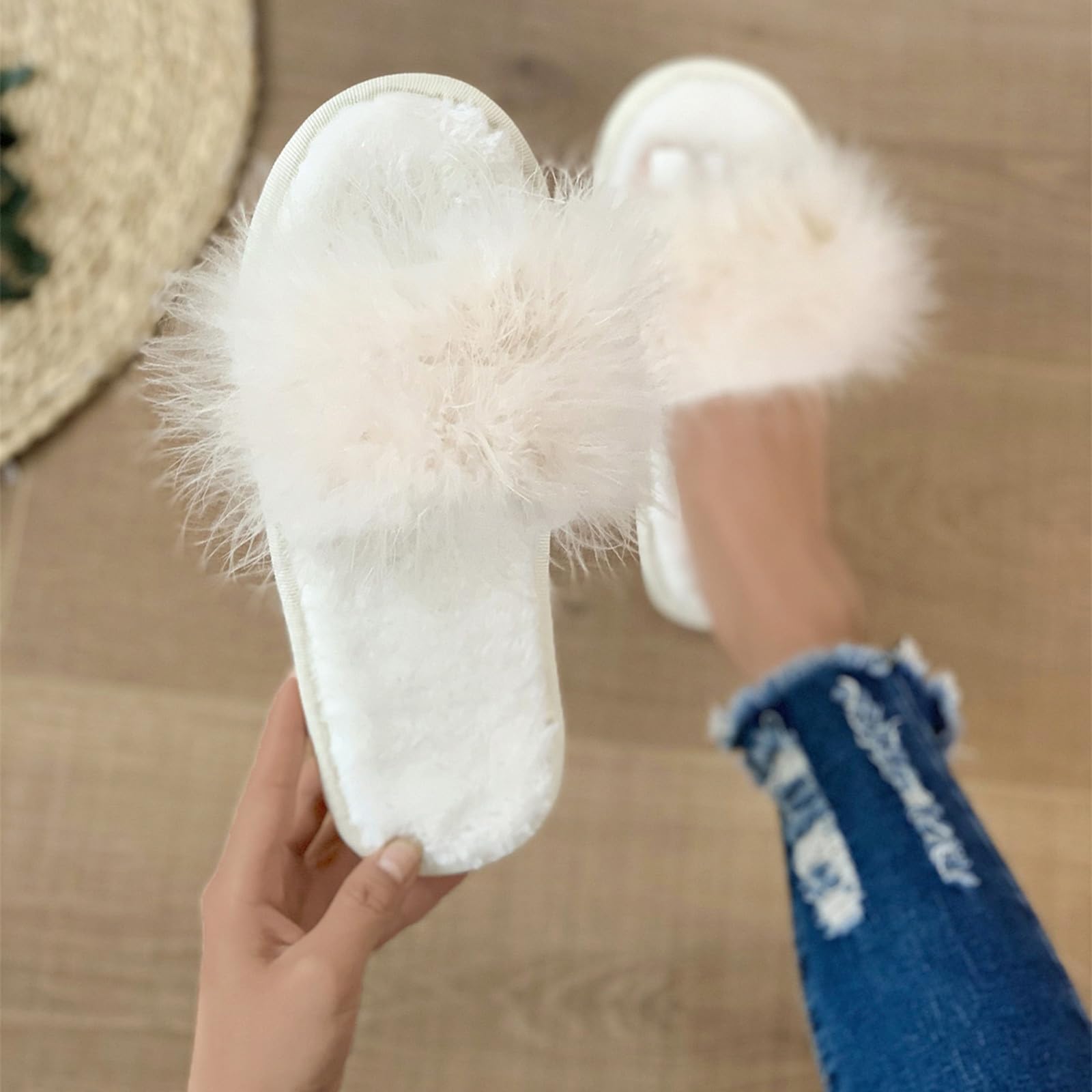 Personalized Women's Faux Fur Open-Toe Fluffy Slippers - Soft & Comfortable Bridal Shower Slippers with Funny Designs - Perfect for Home, Spa Days, Bachelorette Parties & Cozy Indoor Wear