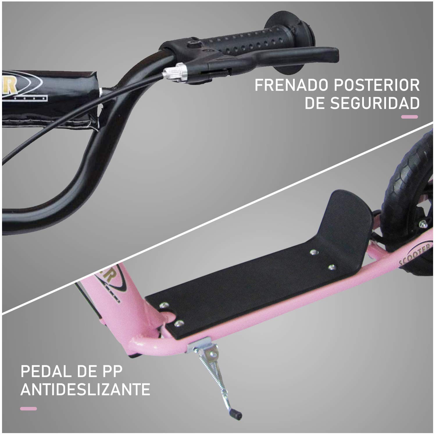 HOMCOM Kids Scooter for Ages 5-12 Years - 12 Inch Big Wheels, Adjustable Handlebar & Rear Brake, Max Load 50kg (120x52x80-88cm) - Pink - Perfect for Outdoor Play, Park Rides & Commuting to School