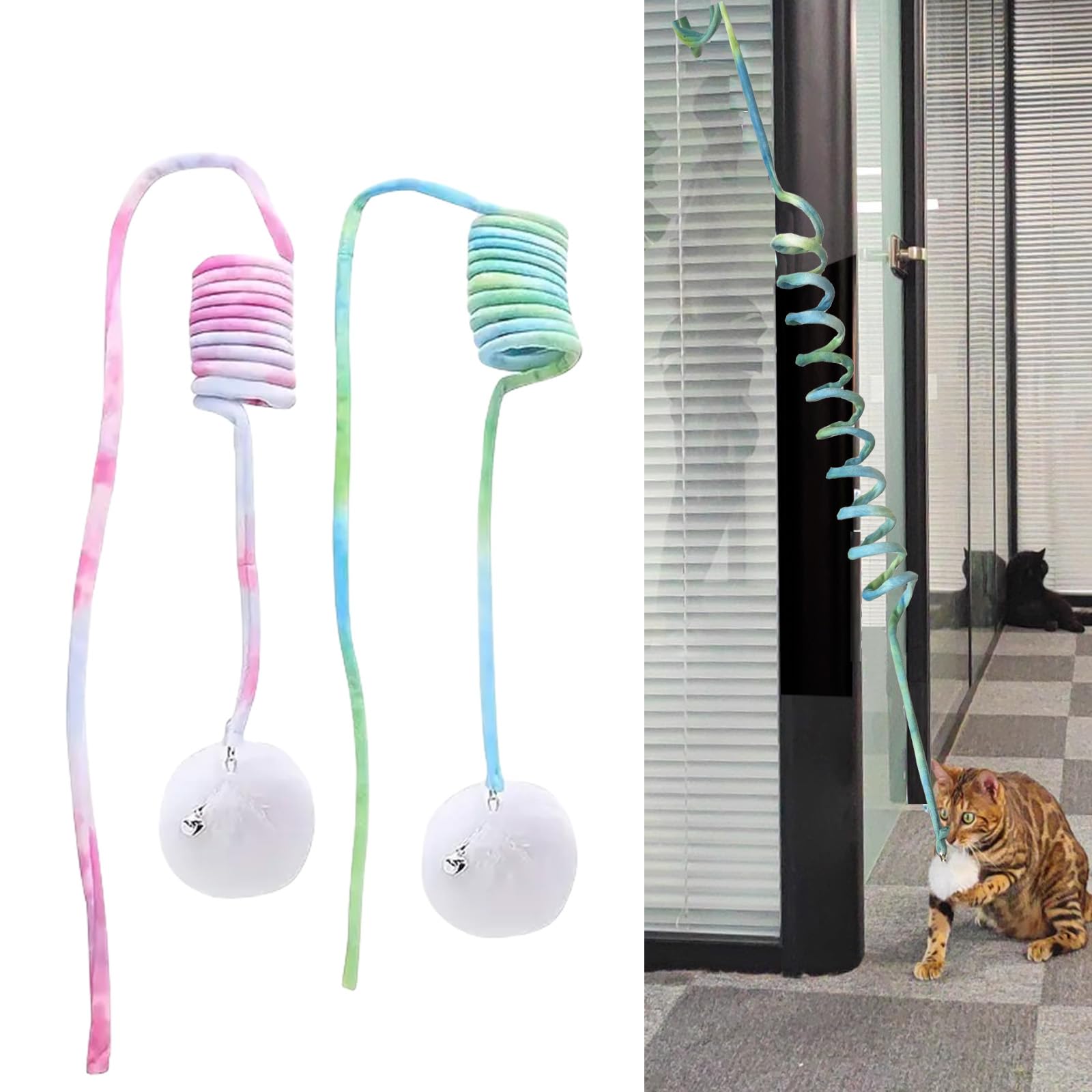 2 PCS Interactive Cat Spring Toys with Bell & Fuzzy Ball - Soft Plush Hanging Teaser Toys for Kittens & Adult Cats - Perfect for Indoor Play, Exercise & Hunting Instinct Stimulation