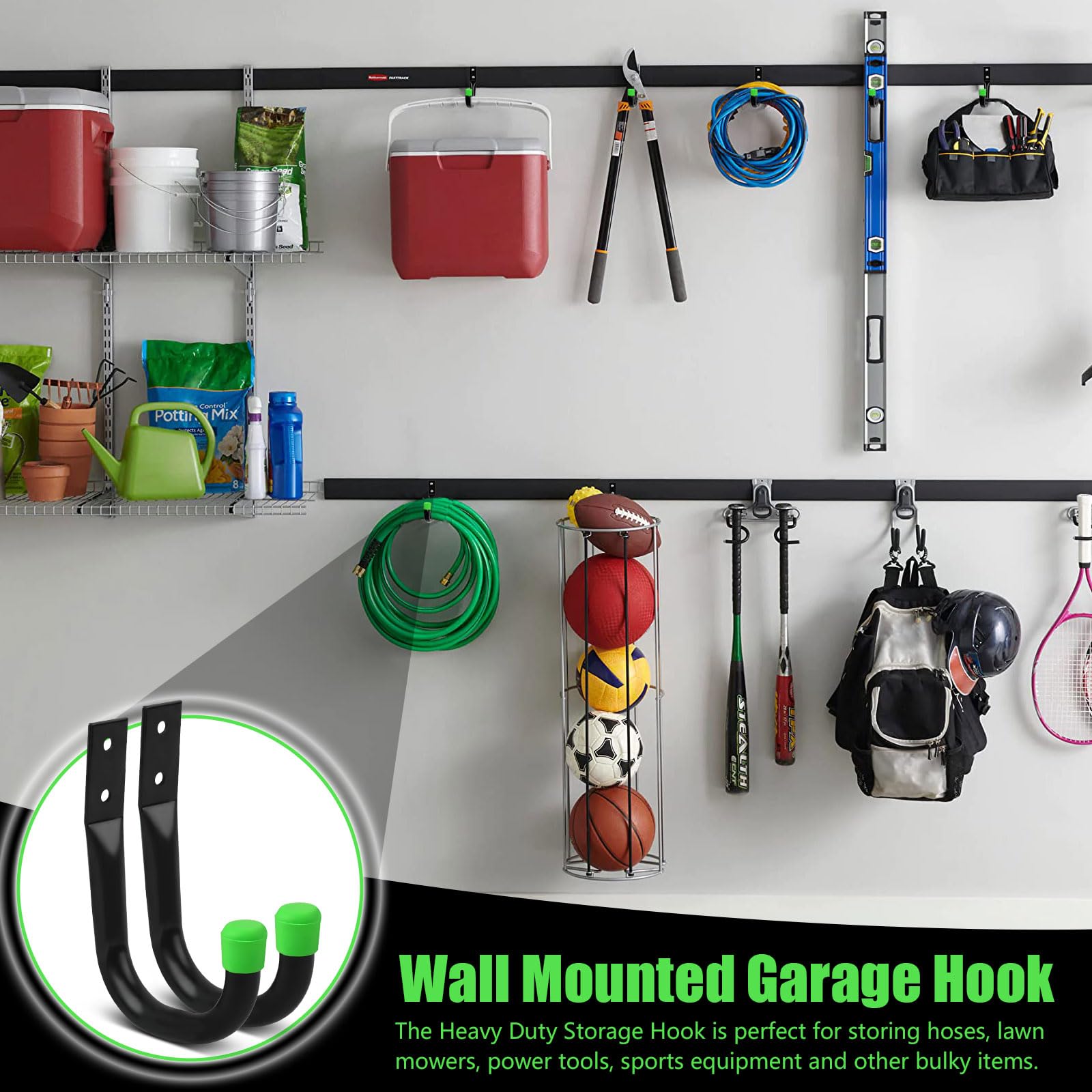 PERCEA Heavy Duty Garage Hooks Set - 6 Pack Wall Mounted Utility Hooks for Bikes, Tools, Hoses | Indoor & Outdoor Use | Includes Wall Anchors & Screws | Perfect for Garage, Shed, Workshop Organization (Black)