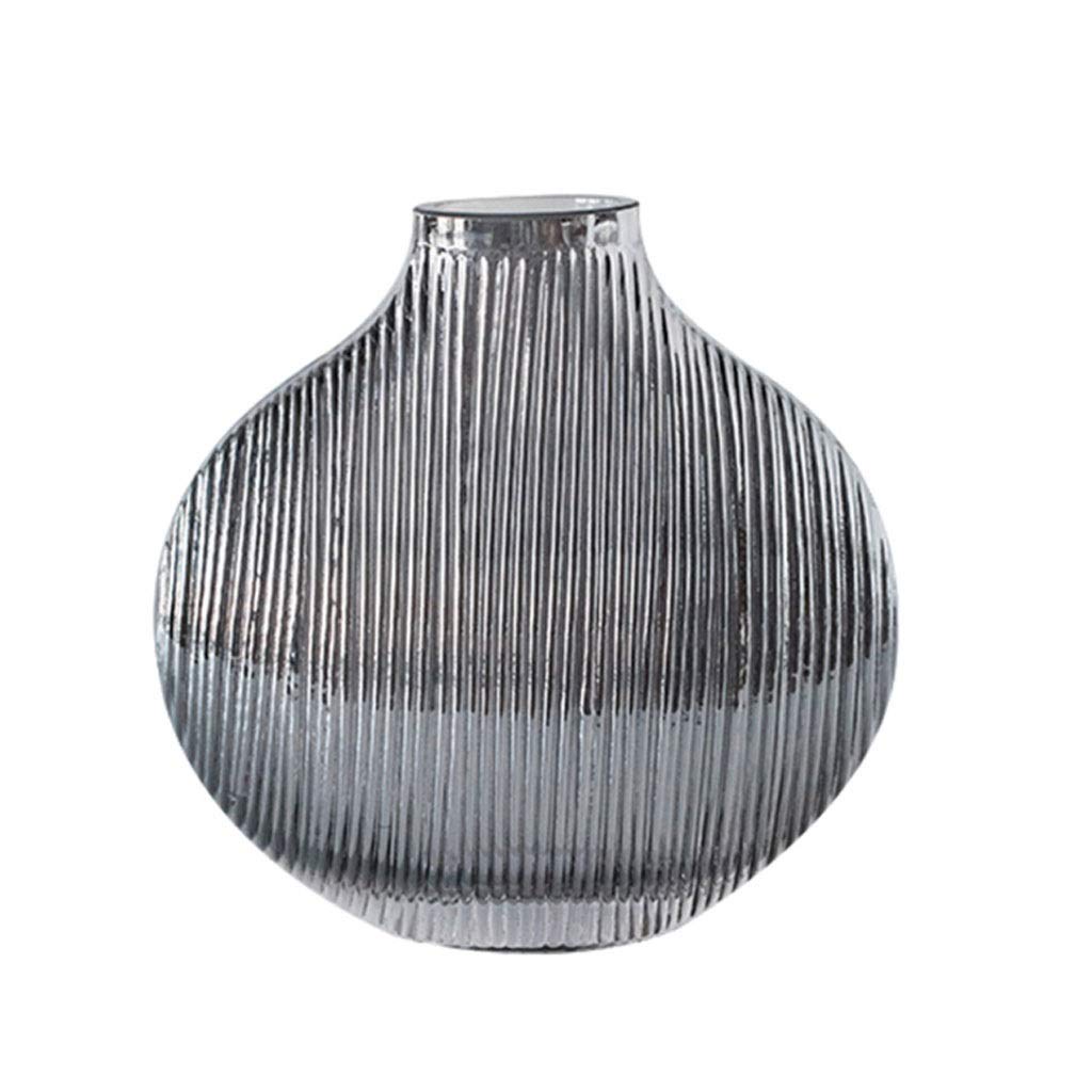 Striped Glass Vase for Flowers - 9.4x9.8 Inch Modern Home Decor, Perfect for Living Room, Office Desk, Wedding Centerpiece & Indoor/Outdoor Decoration