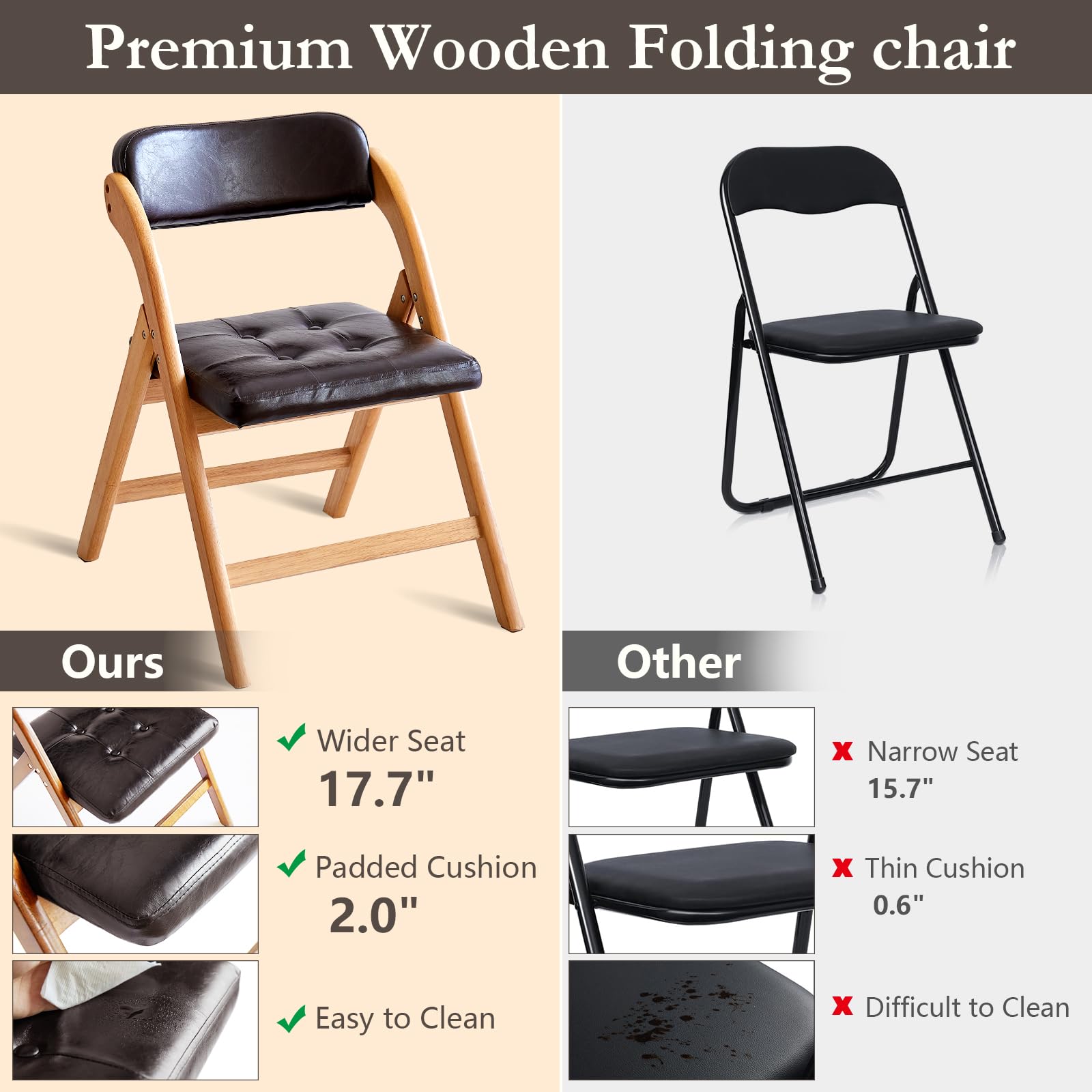 Comfortable Wooden Folding Chairs Set of 2 with Padded Seats - 31