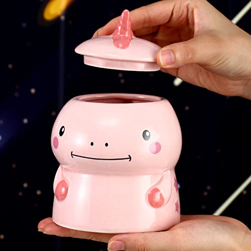 Dinosaur 3D Ceramic Coffee Mug with Spoon - 450ml Kids Milk Cup for Girls & Boys, Dinosaur Blue Smile Design - Perfect for Birthday Party Gifts, Home Use & Daily Coffee/Tea Drinking