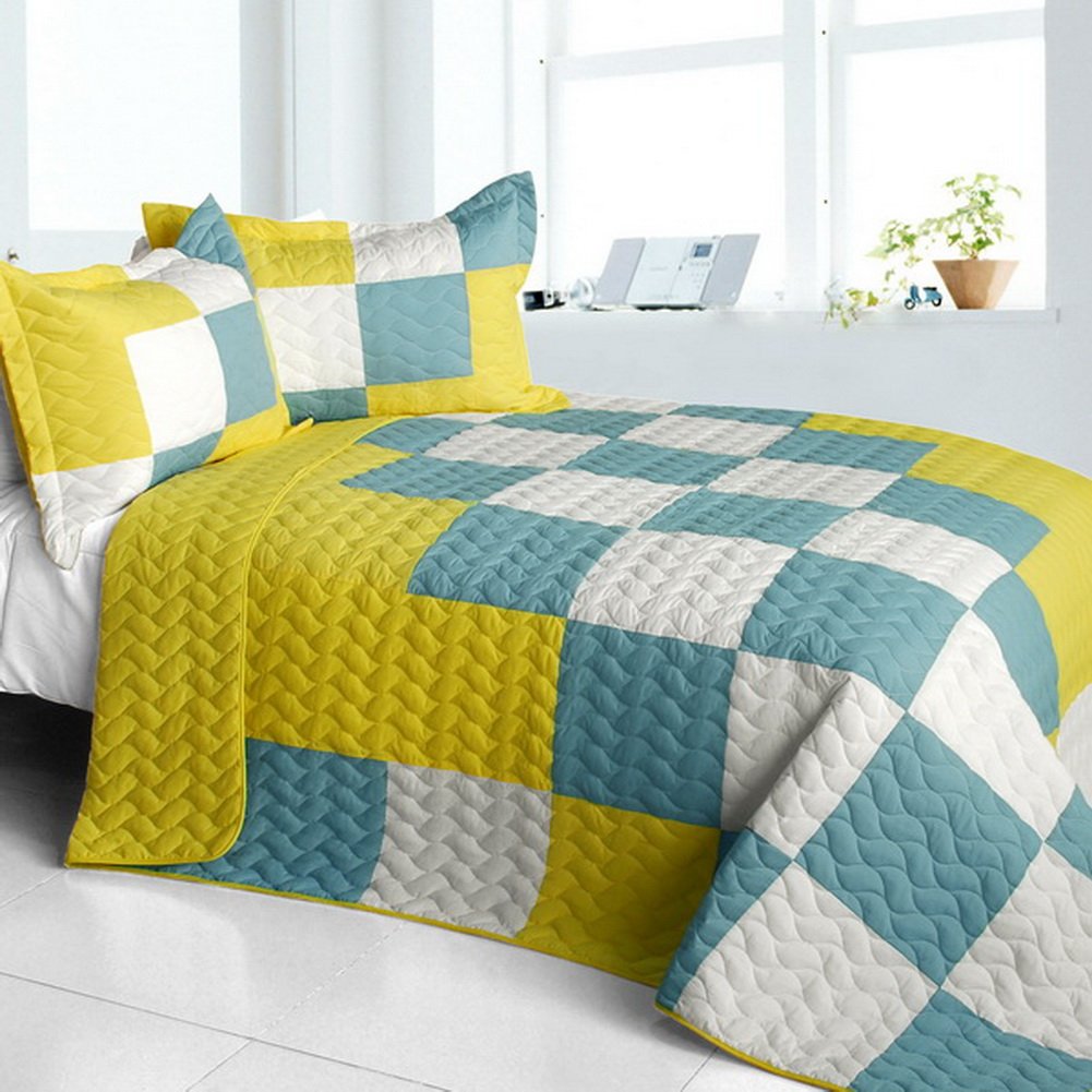 3PC Vermicelli-Quilted Patchwork Quilt Set for Girls - Cute Princess Design, Full/Queen Size Bedding - Perfect for Kids' Room Decor, Nursery, or Gift
