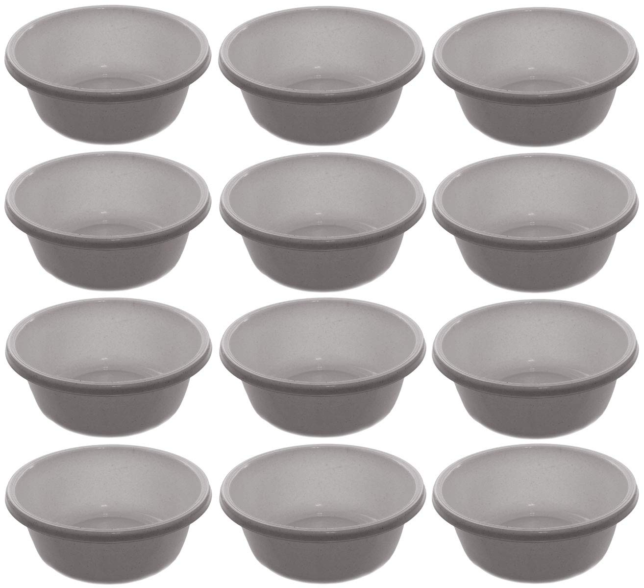 YBM Home Round Plastic Dish Wash Basin - Portable Dishpan for Washing Dishes, Camping, Kitchen & Bathroom Use - Multipurpose Tub for Face Cleansing, Food Prep & Storage - Light Gray with Dots (12-Pack) - Ideal for RV, Picnic, Outdoor & Household Cleaning