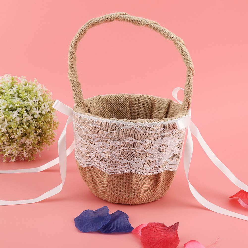 White Flower Basket - Elegant Flower Girl Basket for Weddings, Bridal Showers & Gift Holding | Perfect for Wedding Decor, Floral Arrangements & Special Occasions