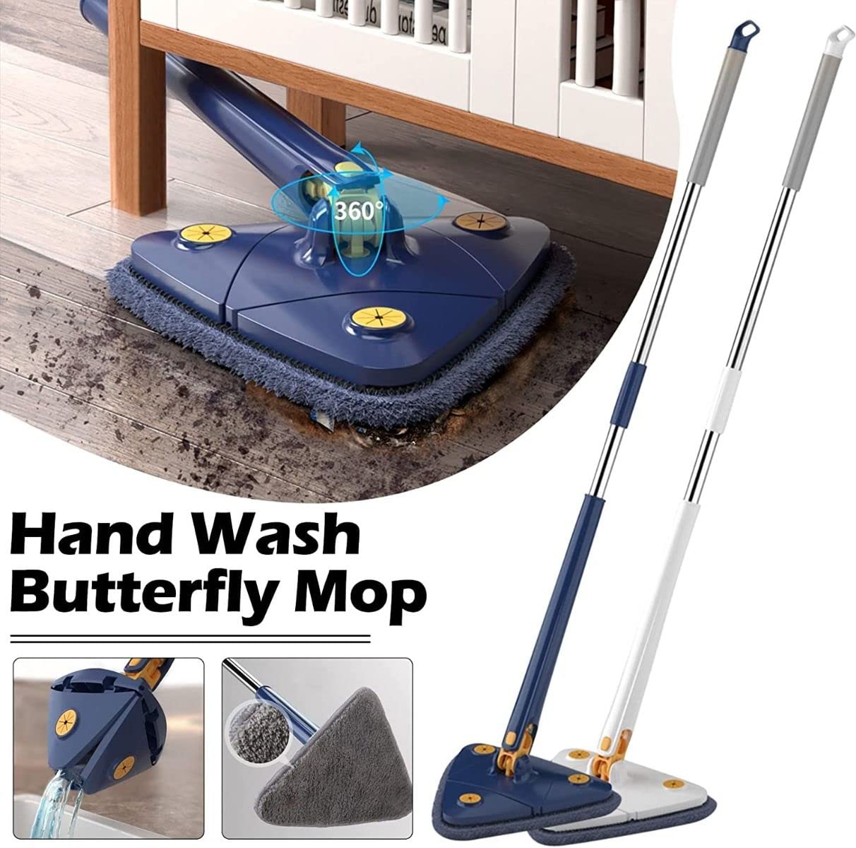 360° Rotating Adjustable Mop with Triangular Head - Multi-Function Spin Mop for Floor Cleaning - Perfect for Hardwood, Tile & Laminate Floors