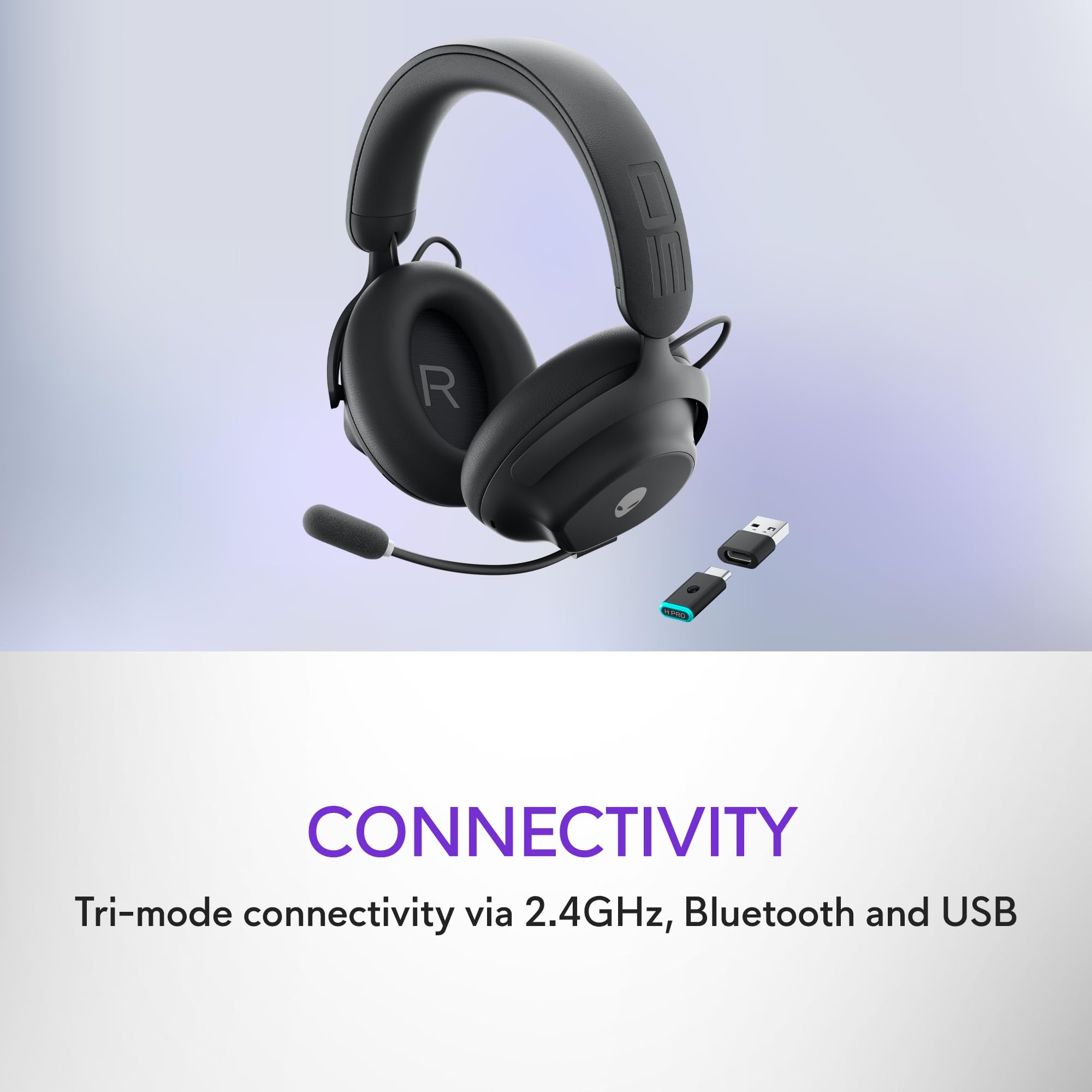 Alienware Pro Wireless Gaming Headset - Dual Mode Wired/Wireless, Bluetooth 5.3, 15-Min Fast Charge, 20Hz-20KHz Hi-Res Audio, 24H ANC Battery Life - Dark Side of The Moon | Perfect for PC/PS5/Xbox Gaming & Online Meetings