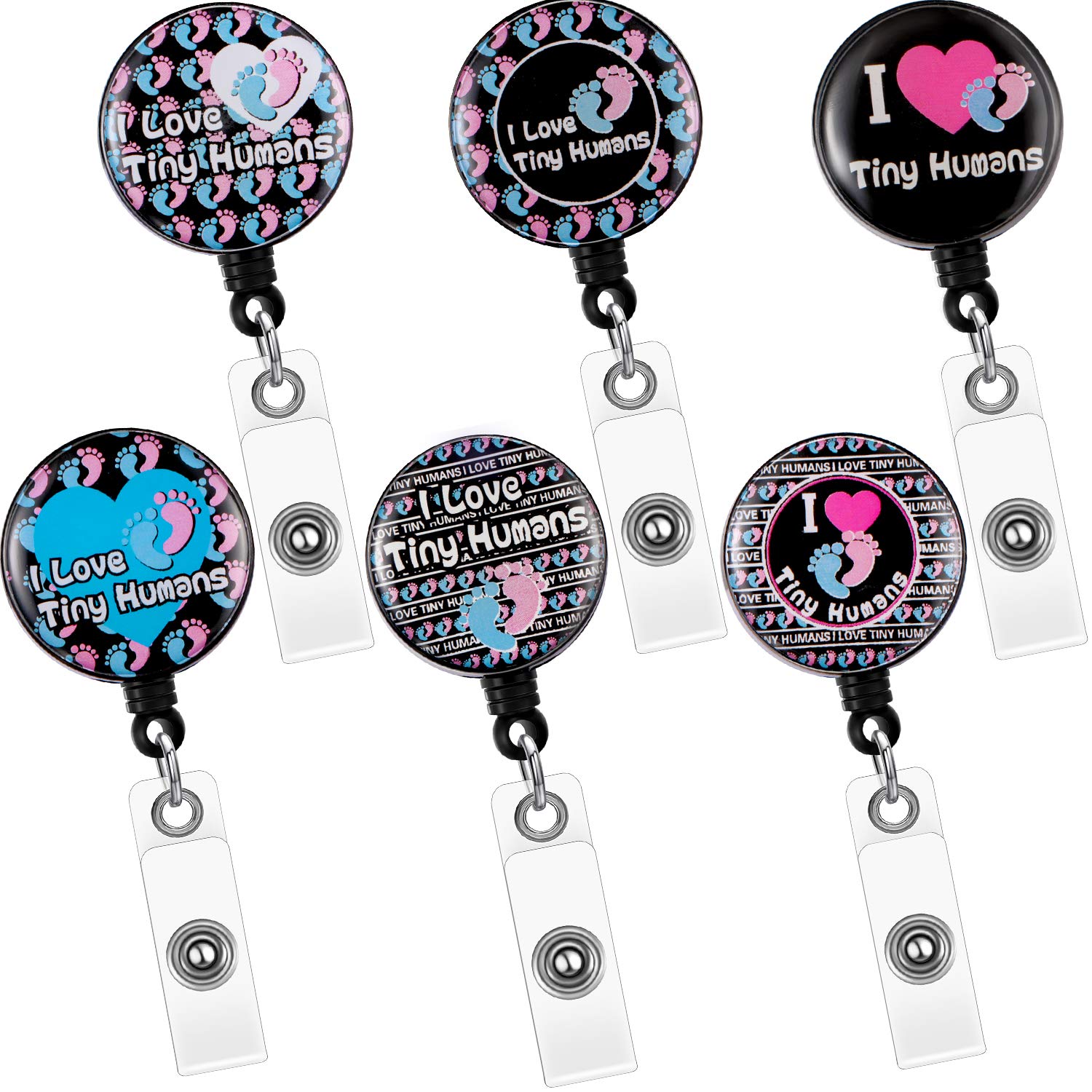 6 Pack Retractable ID Badge Reels for Nurses - Cute 