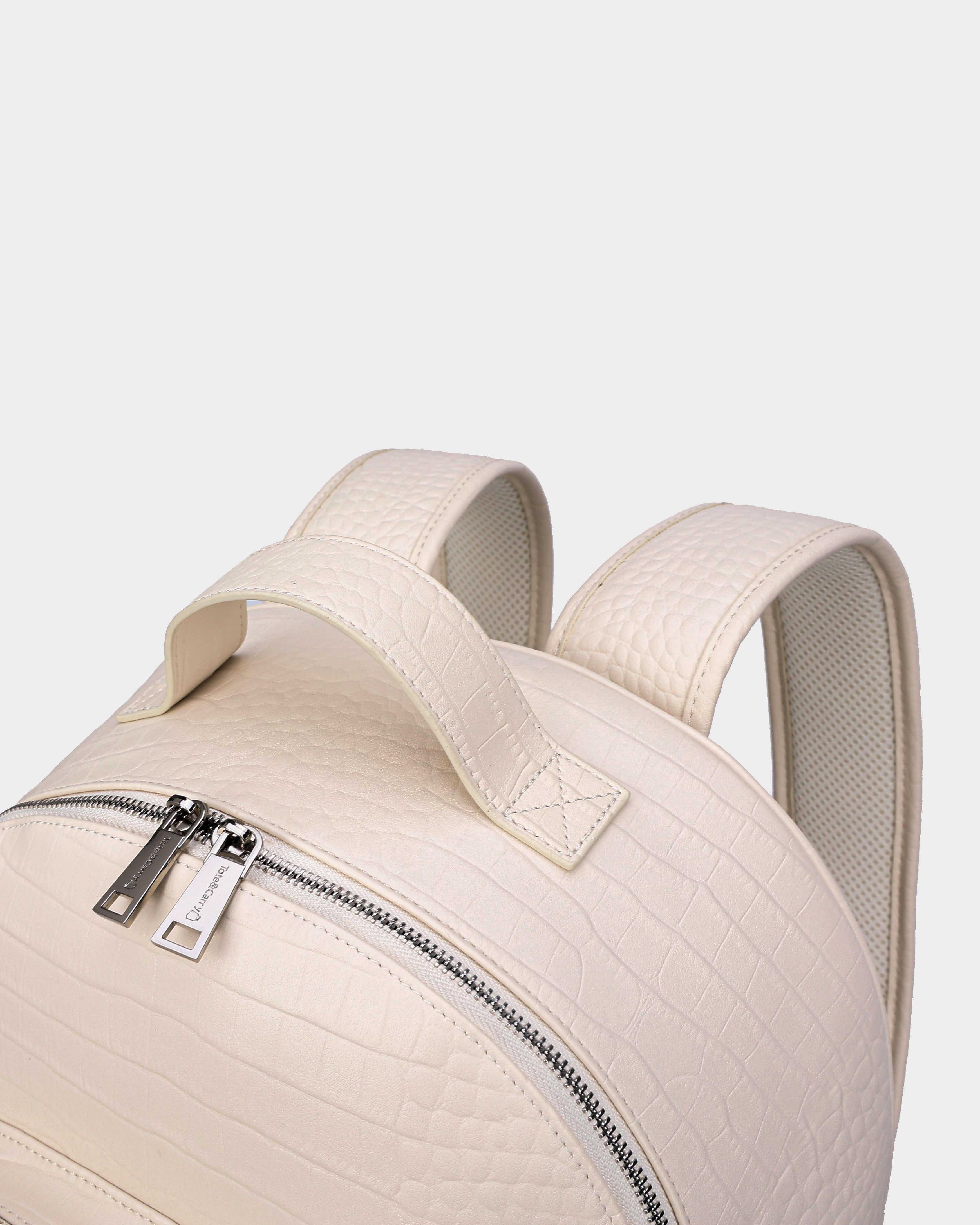 Premium Genuine Leather Backpack in Cream White - Stylish & Durable Travel Laptop Bag for Work, College & Outdoor Adventures