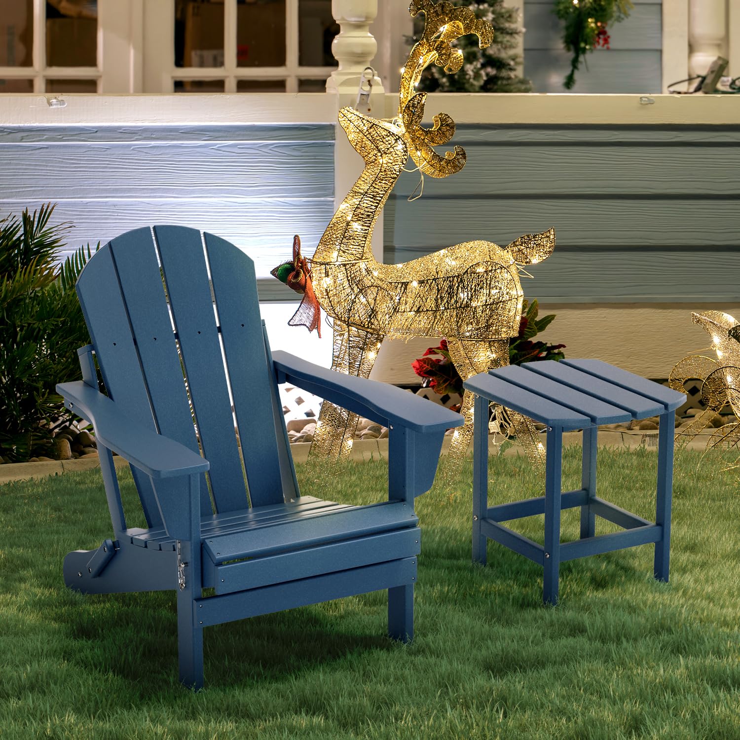 TORVA Folding Adirondack Chair - All-Weather HDPE Resin Outdoor Patio Chair for Backyard, Garden, Beach & Deck - Fire Pit & BBQ Seating - Navy Blue (Perfect for Camping, Picnics & Relaxing Outdoors)