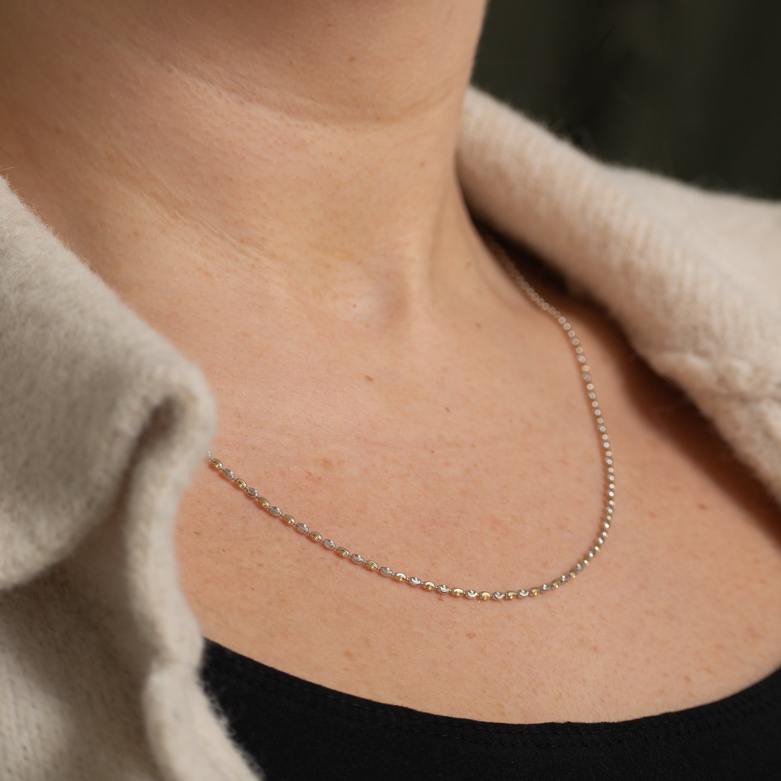 18K Two-Tone Gold Bead Chain Necklace - 17.5 Inch | Elegant Layering Piece for Women, Perfect for Everyday Wear, Gifts & Special Occasions