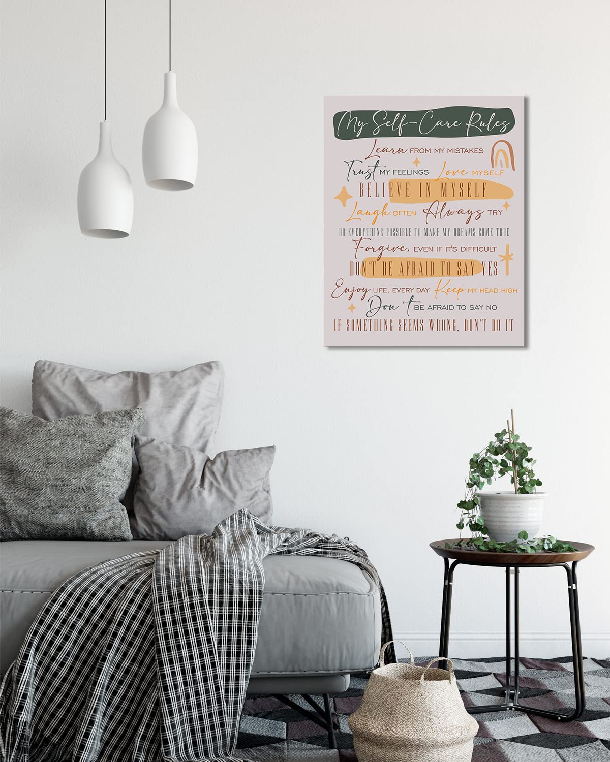 Self-Care Positive Quotes Wall Art - Motivational Canvas Print for Women & Men - Inspirational Classroom Decor - Uplifting Encouragement Gift for Home, Office, Bedroom - Ready to Hang 24x30 Inch Canvas