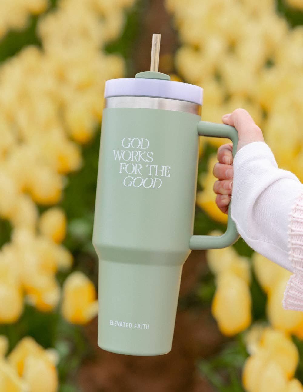 God Works for the Good 40oz Stainless Steel Tumbler with Lid & Straw - Insulated Cup for Coffee, Tea & Cold Drinks - Perfect for Travel, Office & Outdoor Activities