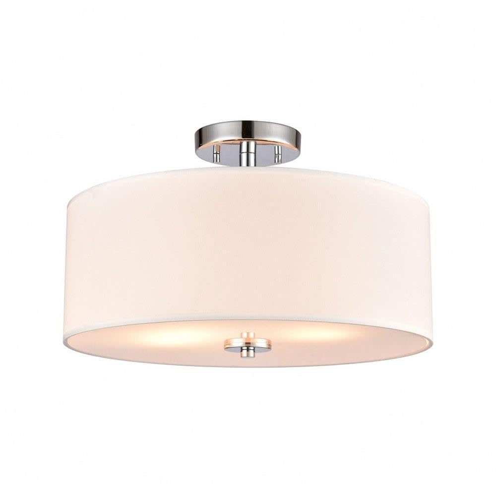 Elk Home Oakland 2-Light Semi Flush Mount Ceiling Light - Chrome Finish with White Fabric Shade & White Glass Diffuser, Modern Contemporary Lighting for Bedroom, Living Room, Dining Room, Hallway
