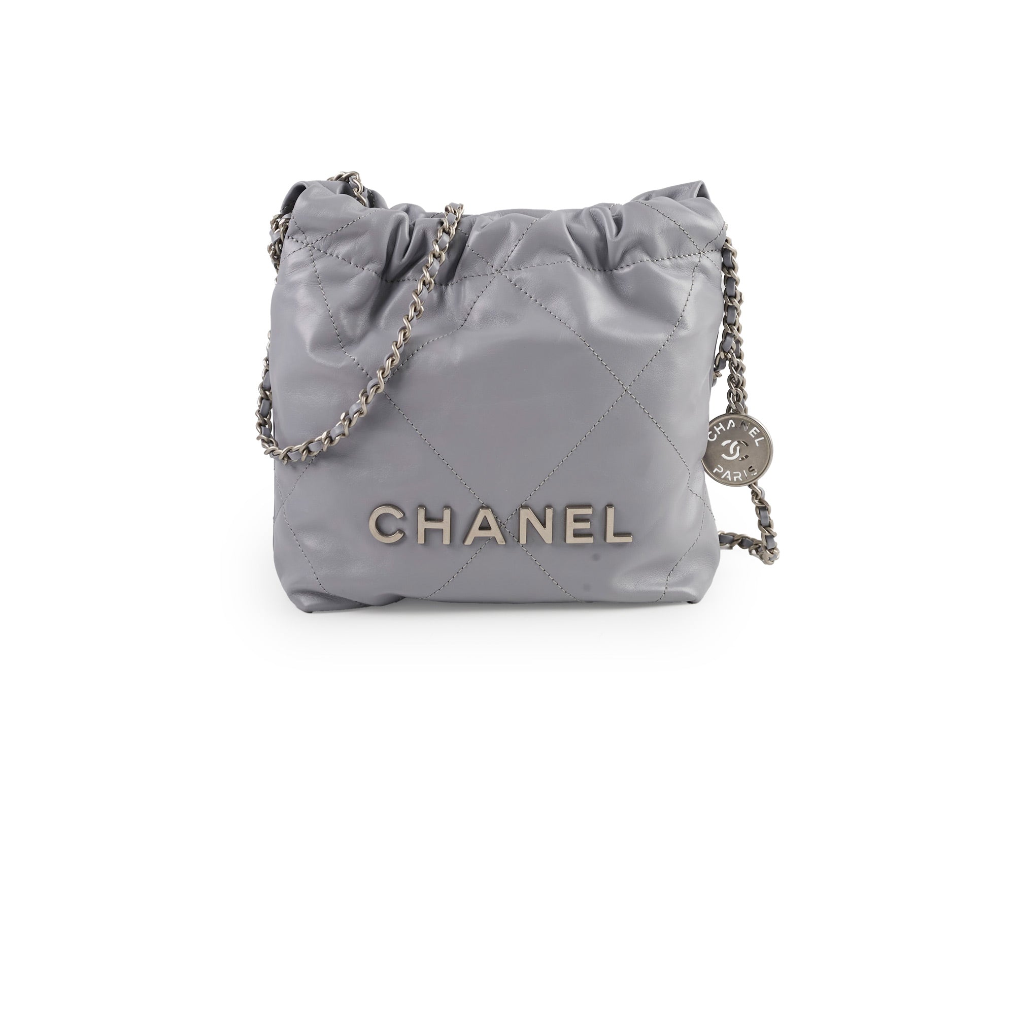 Chanel Mini 22 Handbag Grey Leather Crossbody Bag with Microchip - Perfect for Everyday Use, Date Night & Travel Accessories