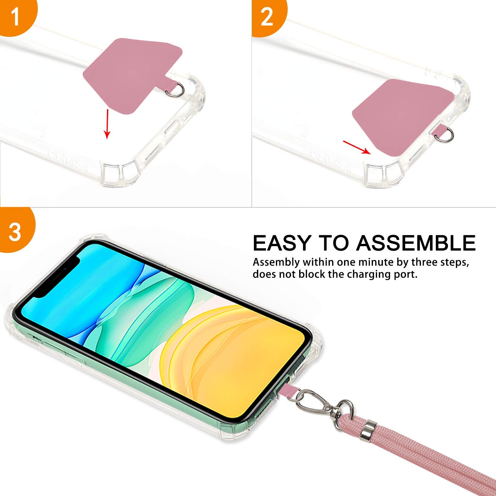Takyu Adjustable Cell Phone Lanyard Neck Strap - Universal Crossbody Phone Holder for iPhone, Samsung & Most Smartphones - Soft Polyester Strap (Pink) - Perfect for Work, Travel & Outdoor Activities