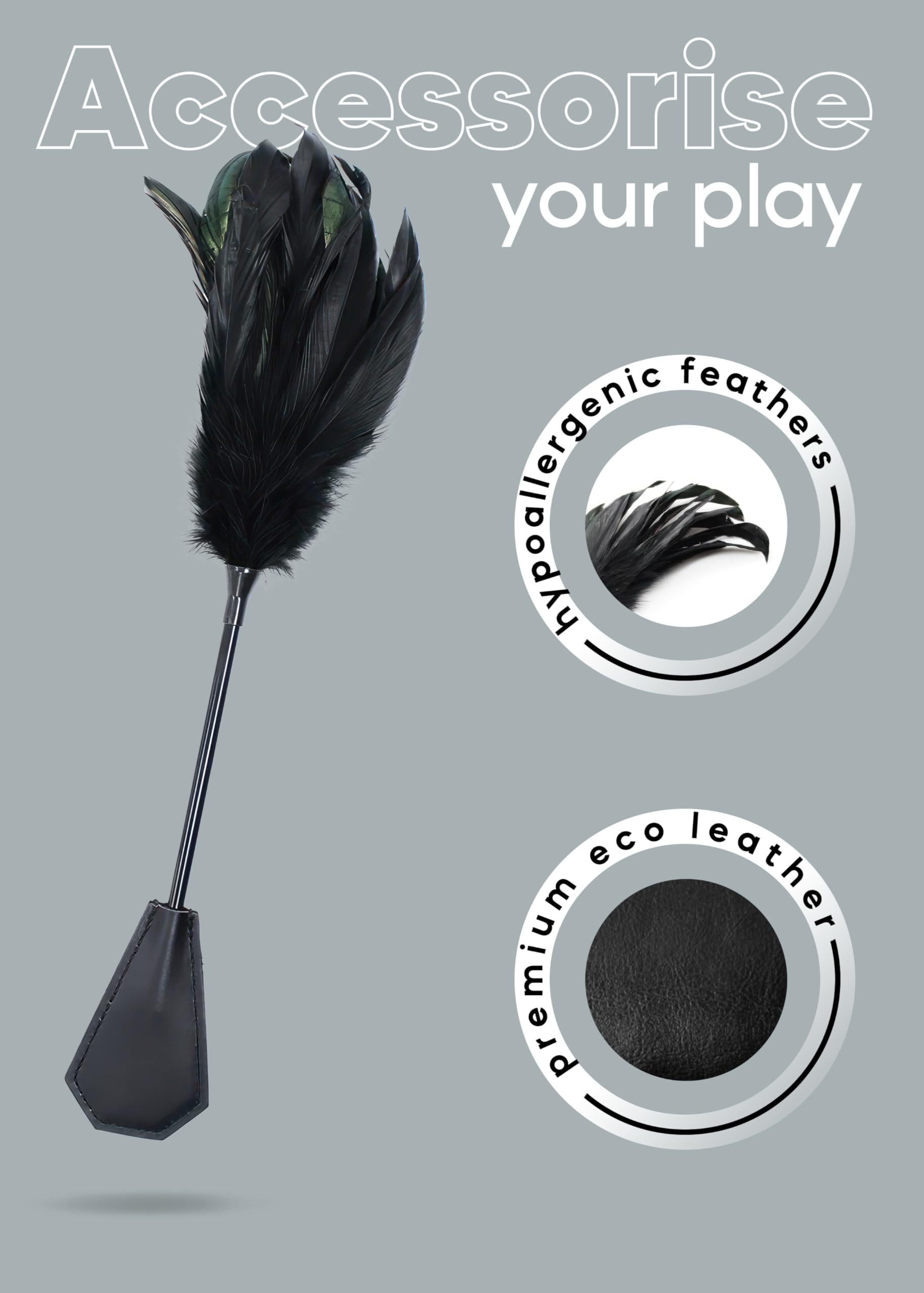 Sensual 15-Inch Black Faux Feather BDSM Tickler for Adults - Erotic Spanking & Flirting Foreplay Toy - Perfect for Bedroom Play, Couples Intimacy & Sensual Massage