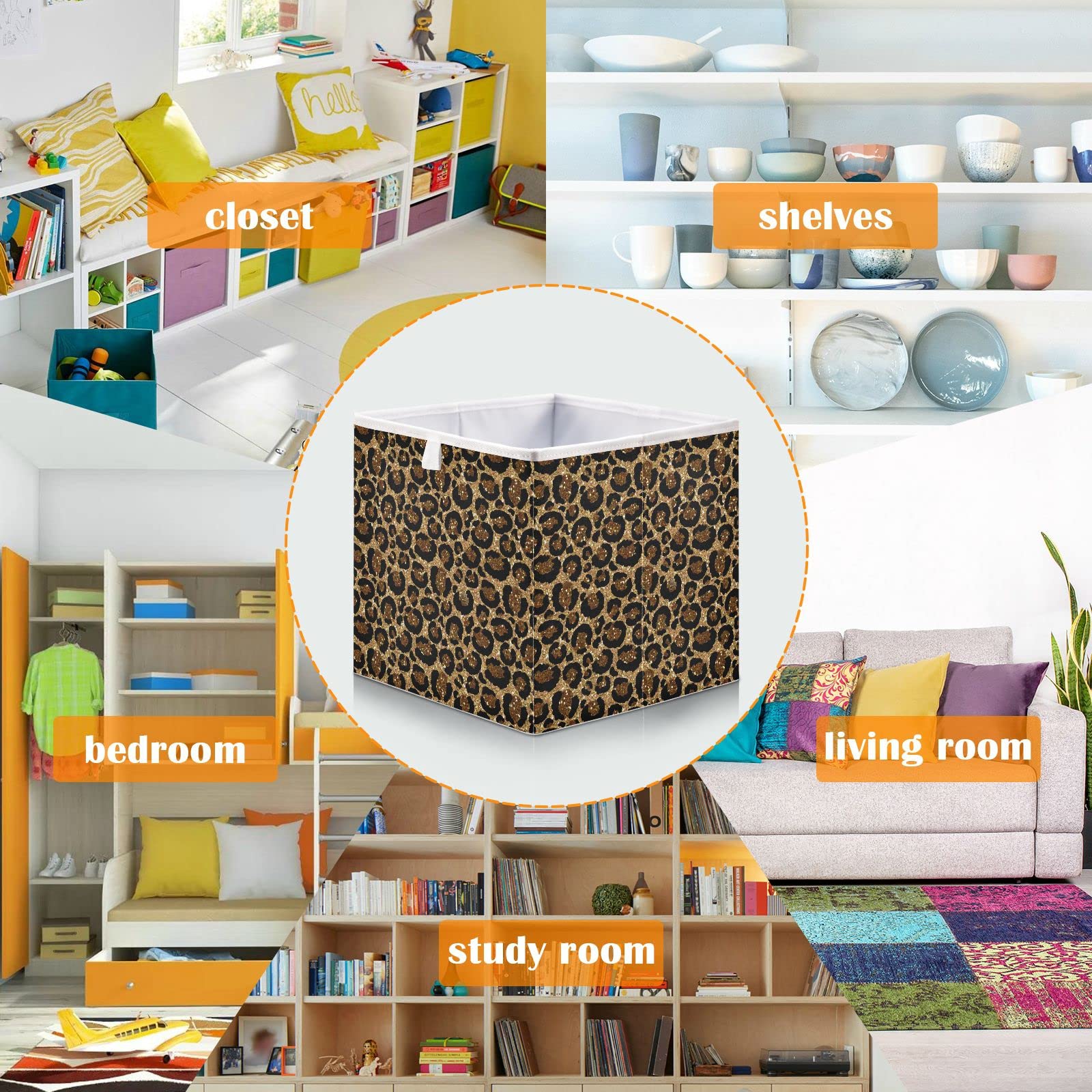 Stylish Leopard Print Collapsible Storage Bins - Square Fabric Storage Baskets for Home Organization | Perfect for Living Room, Bedroom & Closet Storage Solutions