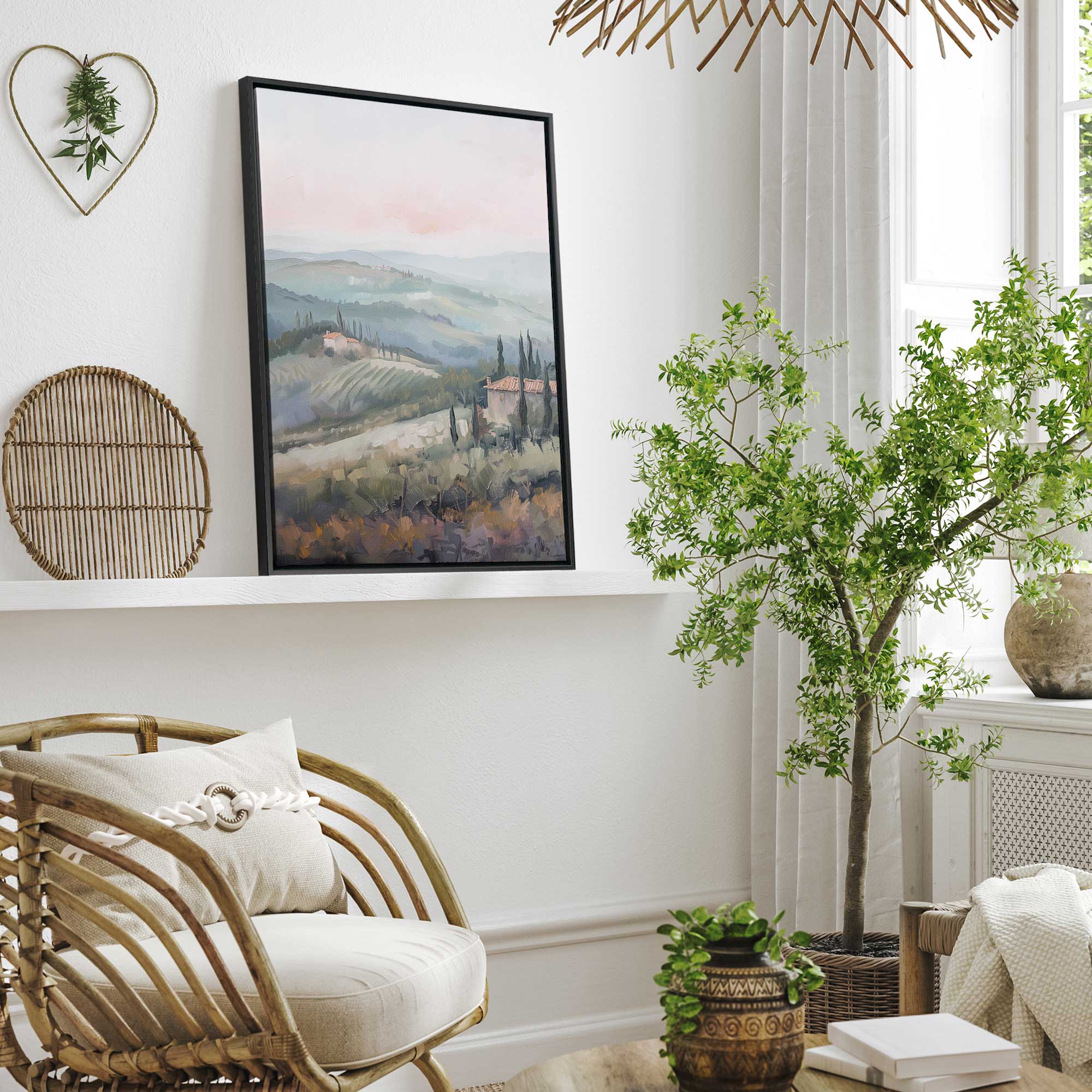 Tuscany Sunset Landscape Canvas Print - Dusk's Glow v2 Wall Art for Living Room, Bedroom & Office Decor