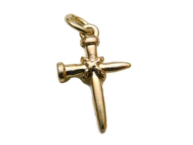 14K Solid Yellow Gold Cross of Nails Charm Pendant - Religious Jewelry for Women, Christian Gift, Baptism & Confirmation Present, Everyday Faith Accessory