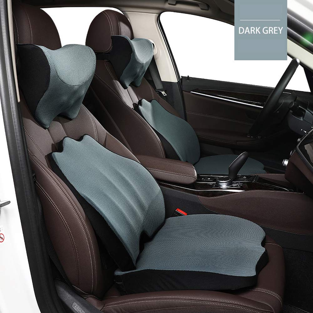 Orthopedic Memory Foam Coccyx & Lumbar Support Cushion Set - Ergonomic Seat Cushion for Office Chair & Car Seat - 3-Piece Comfort Pillow Set (Gray) - Perfect for Long Drives, Desk Work & Back Pain Relief